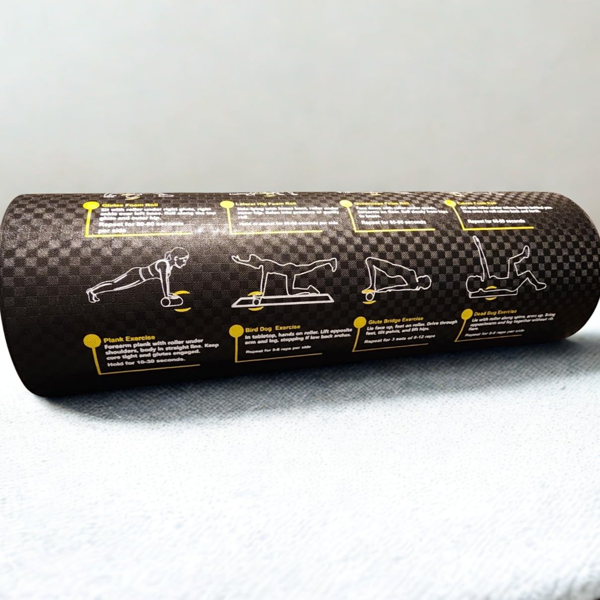 Pain-Free Fitness Foam Roller with Printed Exercises - 17.7''x 6'' Lightweight EPE/PE Exercise Roller Foam - Includes 12 Guided Stability, Mobility & Recovery Moves - Dual Color Instructional Design