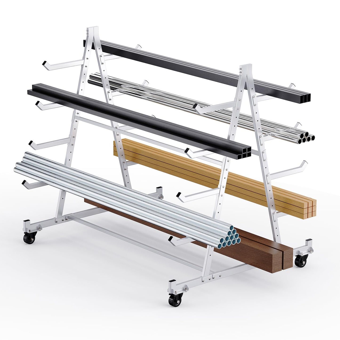 BUYYAH Horizontal Storage Rack with 4 Swivel Wheels, Heavy Duty Mobile Material Handling Conduit Pipe Rack, 5ft x 3.7ft x 4.3ft