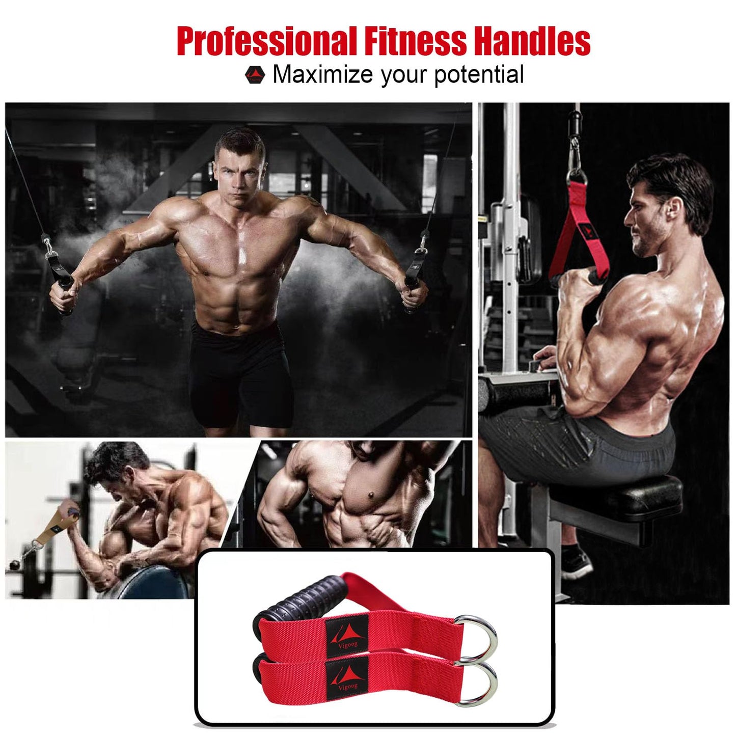 Vigoog Heavy Duty Gym Workout Handles Attachment for Cable Machine,Resistance Band,Pulley System Home Exercise Equipment, Comfortable and Stronger Grip