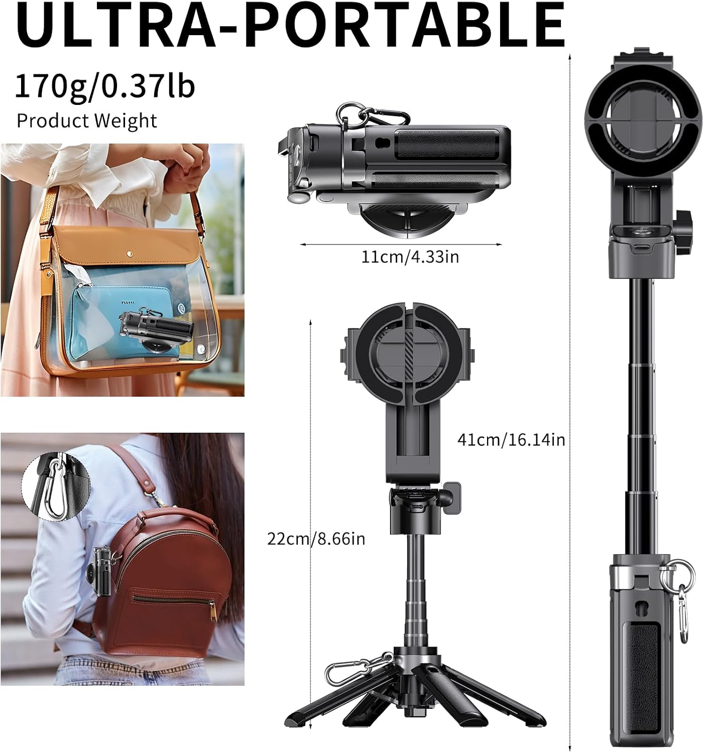 Auduto 16/15/14/13/12 Magnetic Phone Tripod Stand, Portable Mini Selfie Stick for iPhone & MagSafe, Aluminum