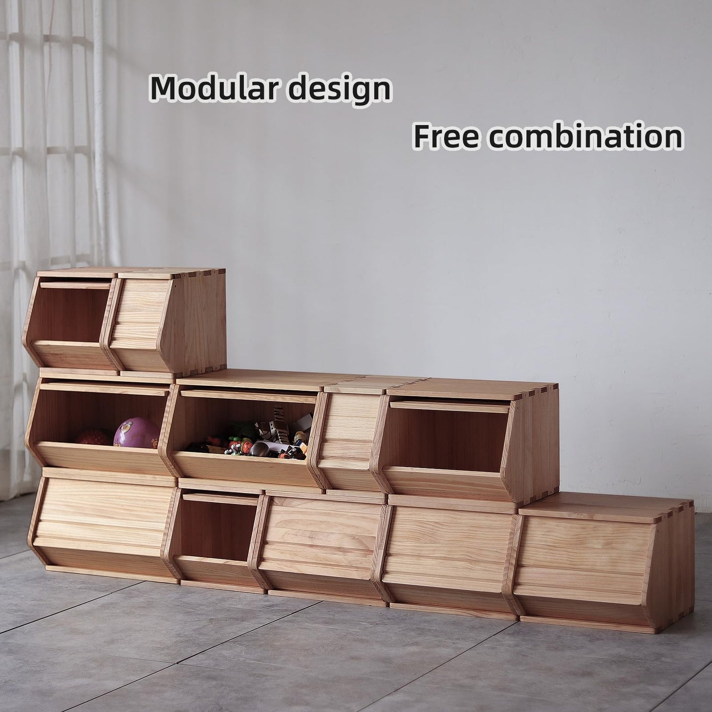 unununu Stackable Solid Wood Storage Chest,Hall Entryway Cabinet,Bins with Lids,Modular Wooden Multi-use Box,Closet Storage Organizers,Drawers,Potato,Onion,Bread,Classify by Items,7.75”W(1 Pack)