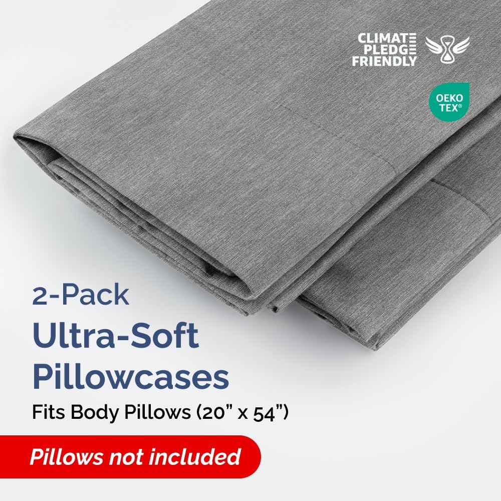 Skiennix Body Pillowcases Set of 2 | 20x54 Soft Covers for Side Sleepers - Comfy, Wrinkle-Free, Machine Washable in Heathered Grey