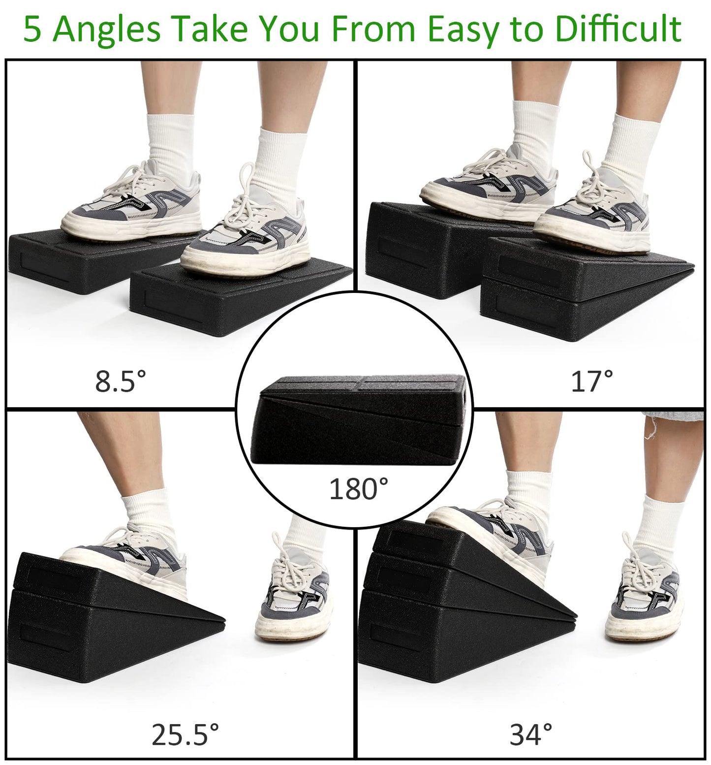Yesland 3 Pcs Slant Board for Calf Stretching, 5 Adjustable Angles Foot Stretcher Incline Board, Non-Slip Foam Squat Wedge for Physical Therapy, Home Exercise