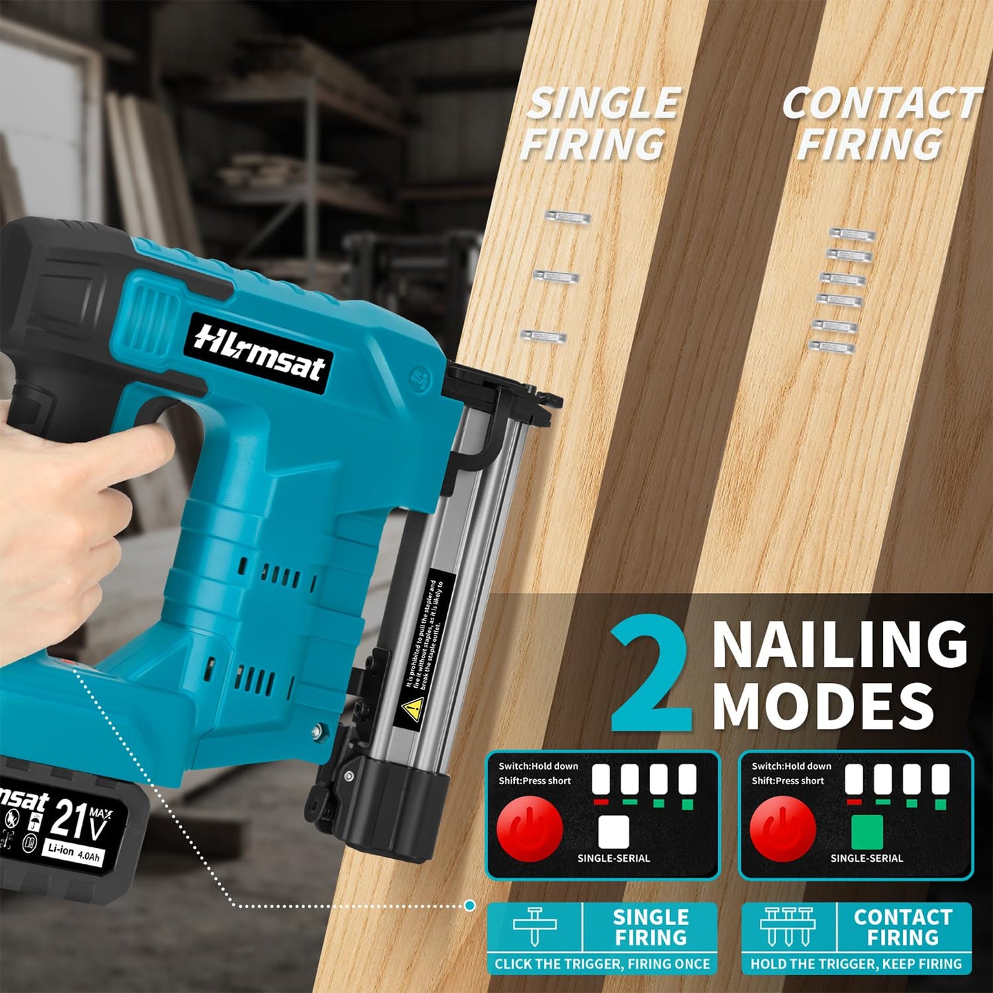 Hlrmsat 18 Gauge Brad Nailer Cordless,2-In-1 Brushless Nail Gun And Staple Gun with 2×4.0Ah Battery,Electric Pistola De Clavos De Bateria with 1200Pcs Nails for Woodworking,Home Improvement DIY