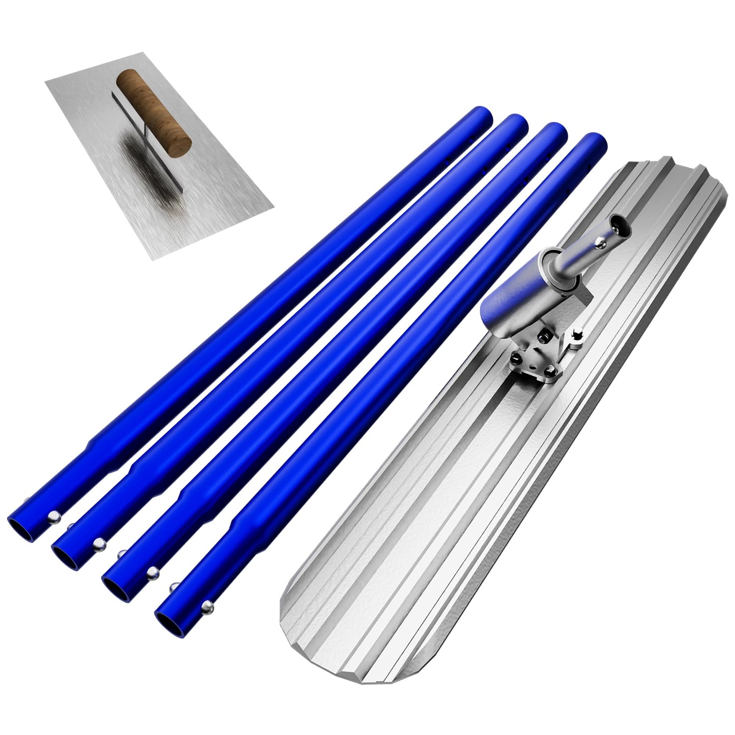 Bull Float Concrete Tools,48’’x8’’ Aluminum Magnesium Alloy Concrete Float with 4x48’’ Combinable Handles,Screeding Tool Kit,Concrete Bull Float Kit for Concrete Finishing(Blue)