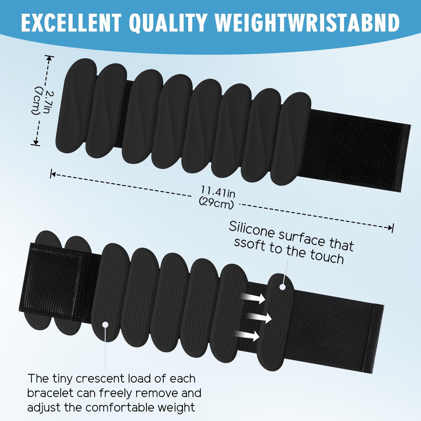 Wrist Weights, 2Pack Wearable Wrist Ankle Weights for Women and Men, Adjustable Silicone Arm and Leg Wrist Bracelets for Walking, Yoga, Pilates and Gym, 2lb (Black)
