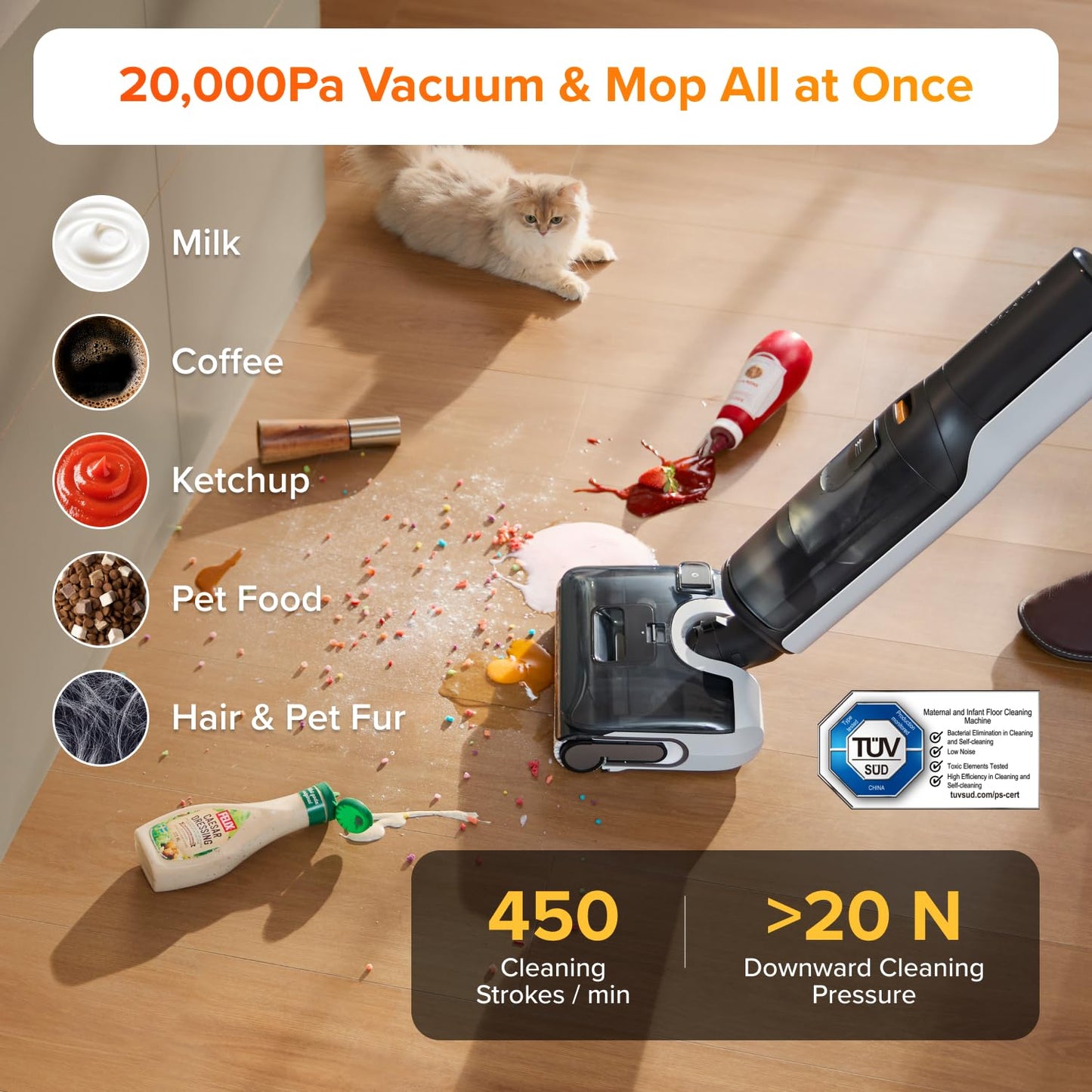 roborock F25 LT Wet Dry Vacuum Cleaner and Mop, 20000Pa Cordless Vacuum Mop Combo, 194°F High Temperature Self Cleaning & Hot Air Flash Drying, 180° Lie-Flat Hard Floor Cleaner, Edge to Edge Cleaning