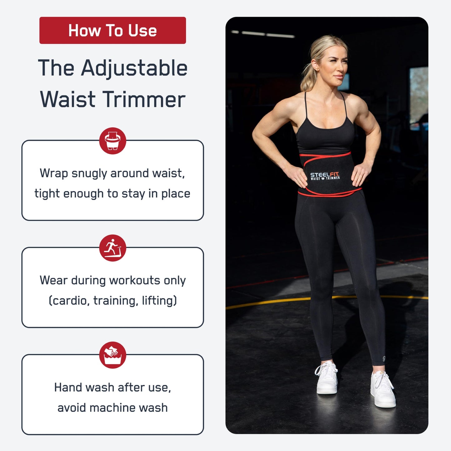 SteelFit Waist Trimmer Belt for Women & Men - Moisture-Resistant Neoprene Waist Trainer - Adjustable Sweat Band Shaper for Stomach & Belly Fat - Fitness, Gym & Exercise Accessories for Working Out