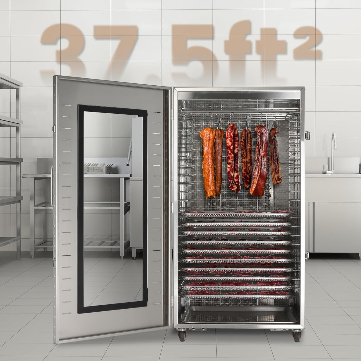 Cercker Commercial Food-Dehydrator Machine 22 Trays,Twin 110V Plugs Industrial-Dehydrator Commercial Meat Dryer 2500W Extra Large Capacity 37.5ft² Beef Jerky Maker, Food-Dryer Machine for Fruit