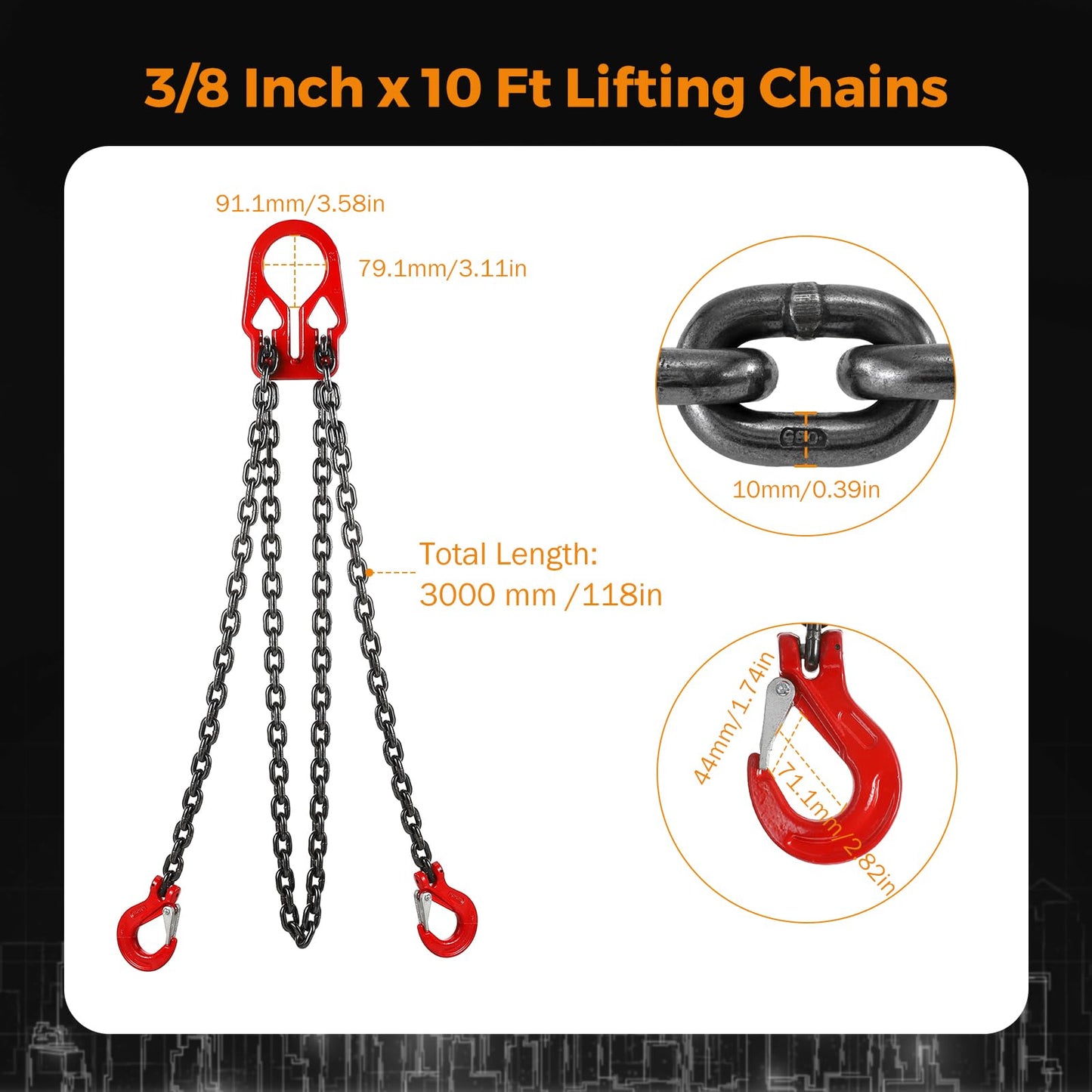 BEAMNOVA Lifting Chains with Adjuster Hooks, 3/8 Inch x 10Ft + 5/16 Inch x 10Ft