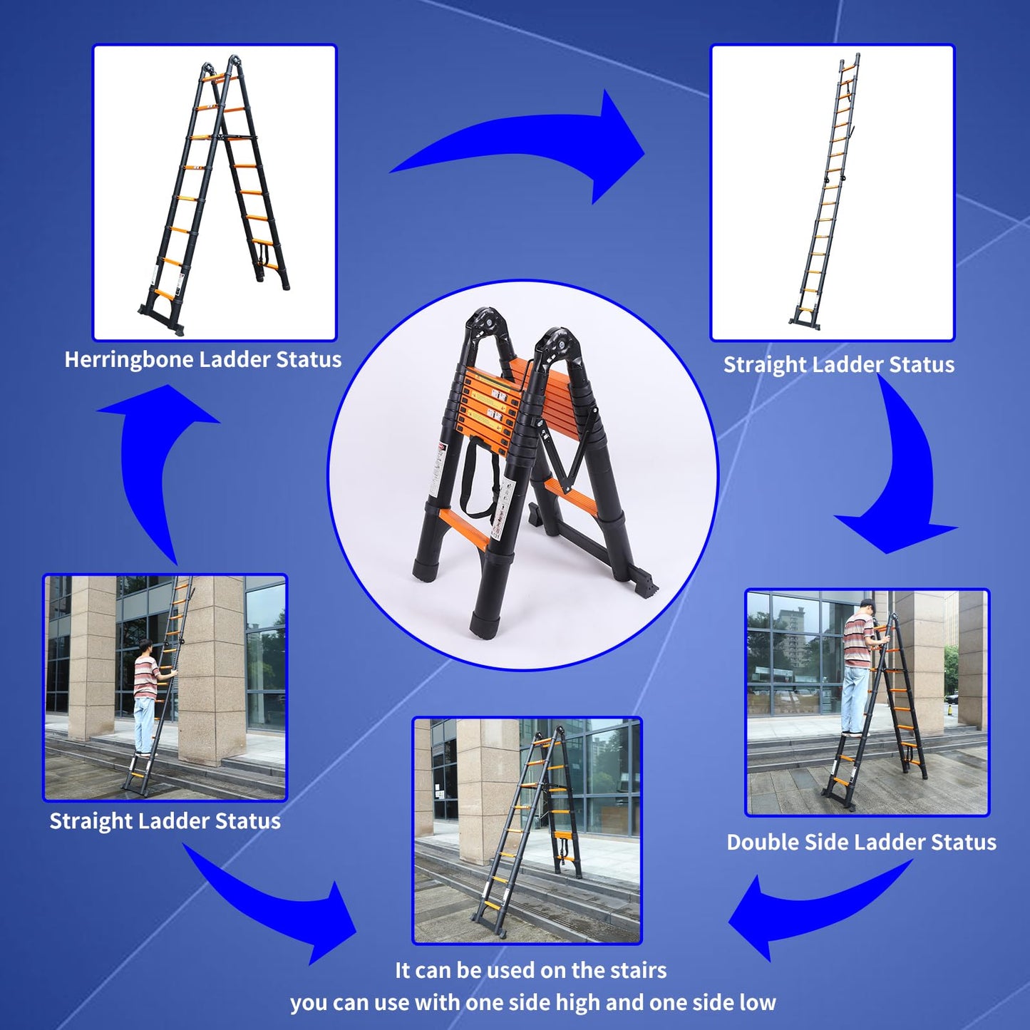 JADDUO Telescoping Ladder 12.5 FT A Frame, 330LBS Heavy Duty, Black
