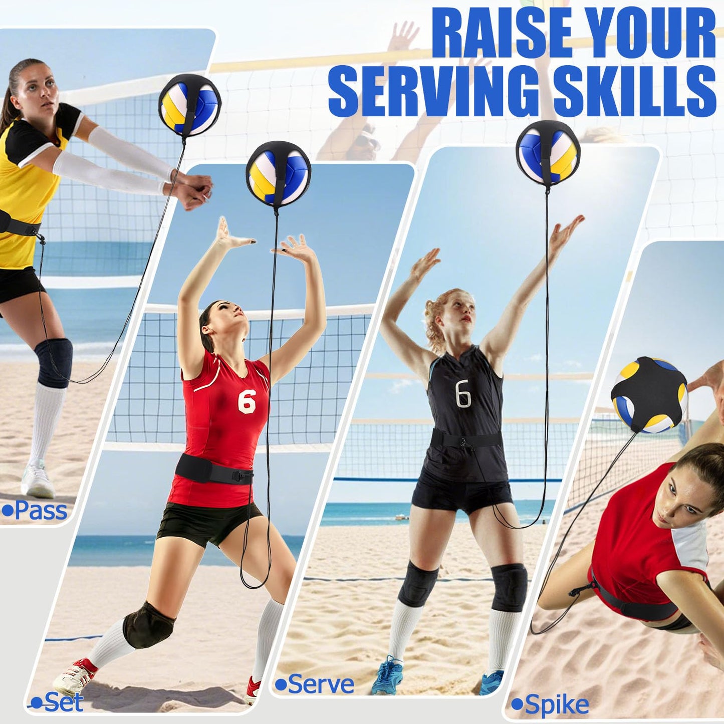 TOBWOLF Volleyball Training Equipment Aid, Elastic Self-Training Volleyball Resistance Band with Adjustable Waist Belt & Ball Pouch & Hand Strap for Practicing Serving, Spiking, Arm Swing Passing