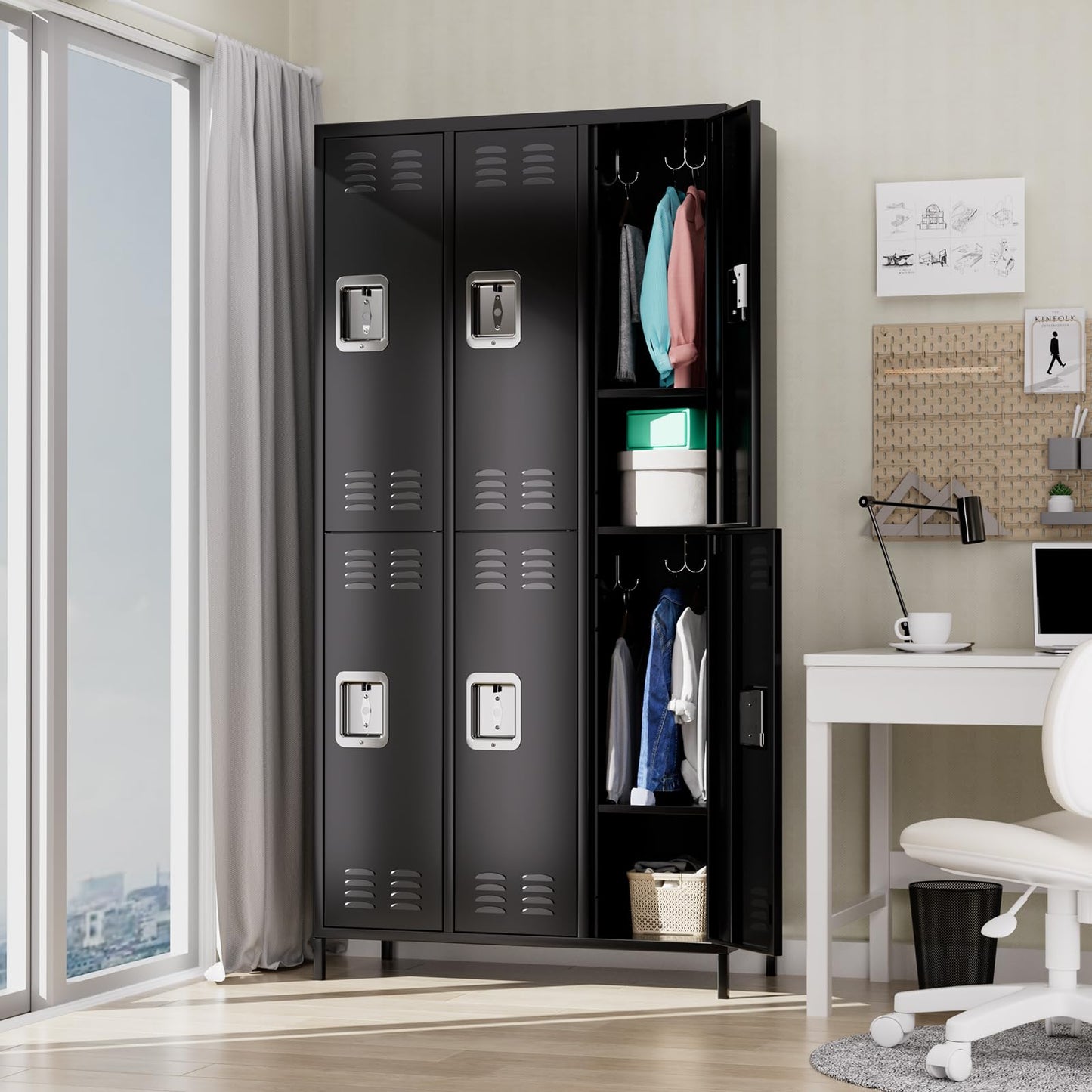 Towallmark Metal Storage Locker with 6 Doors, Metal Locker for Employees with 18 Hooks for Garage School Office Gym Home, Assembly Required, Black