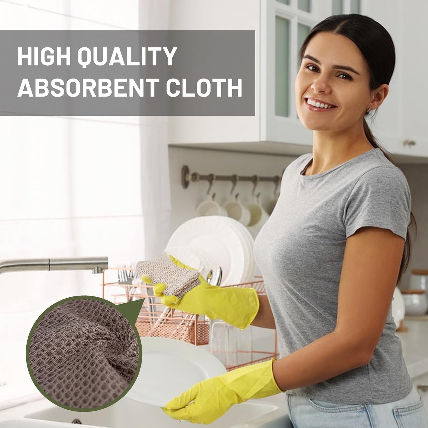 Skiennix 100% Cotton Kitchen Dish Cloths - 6 Pack Ultra Soft Absorbent Waffle Weave Towels | 12x12 Inches