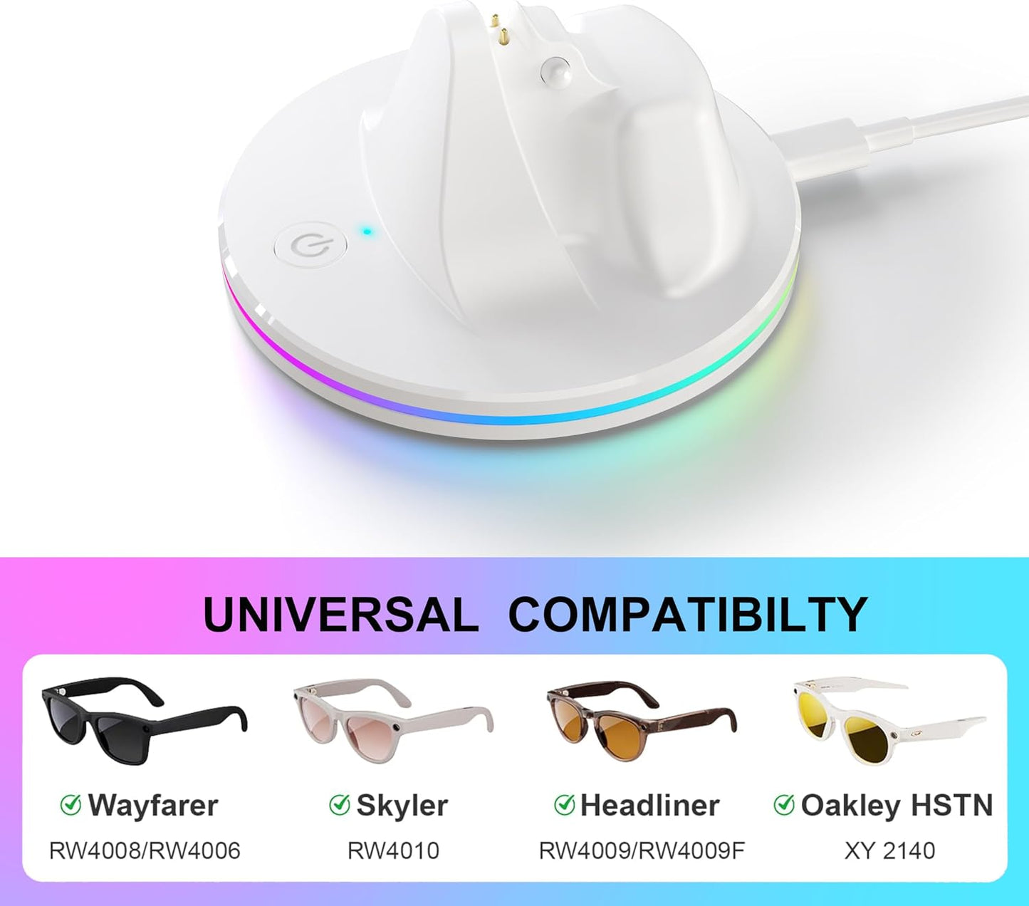 BLUZOVR Charging Dock for Ray-Ban Meta Smart Glasses,Charging Station Compatible with Wayfarer, Skyler, Headliner