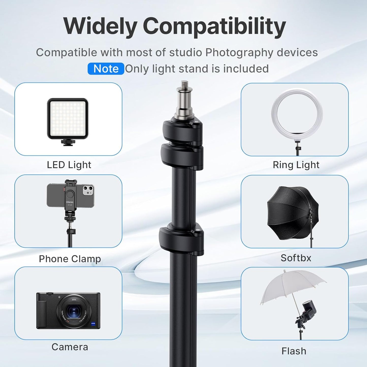 TT43 6.23ft Ulanzi Extendable Photography Light Stand, Adjustable Aluminum Tripod, Reversible Portable Studio Lighting