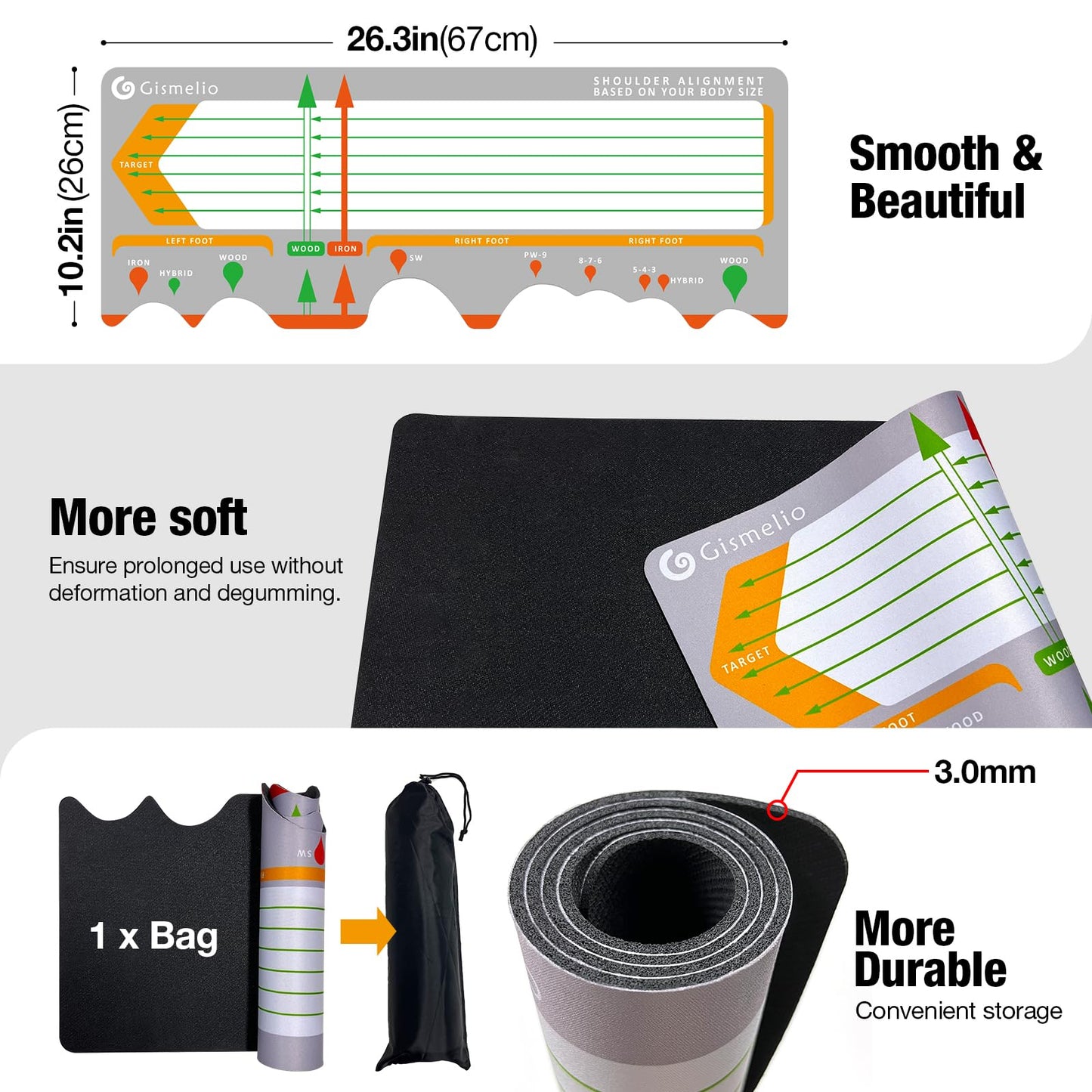 Golf Training Mat for Beginners | Posture Assistance and Entry-Level Stance Corrector | Golf Training Aids Pad for Men Women (Gray)