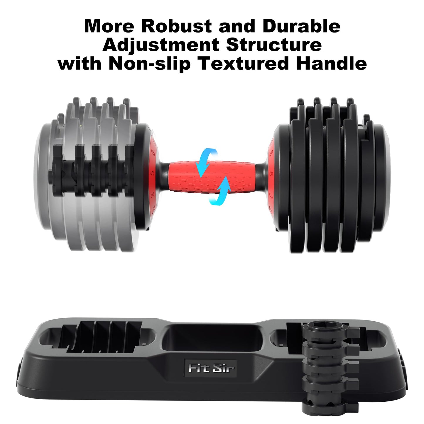 Fit Sir Adjustable Dumbbell Set, 10-in-1 25LB Ajustable Dumbbells with Safe Locking System, Enclosed Storage Tray, 1 Sec Fast Adjustment, Comfortable Non-Slip Textured Grip, Suitable for Home Gym Workouts Men and Women