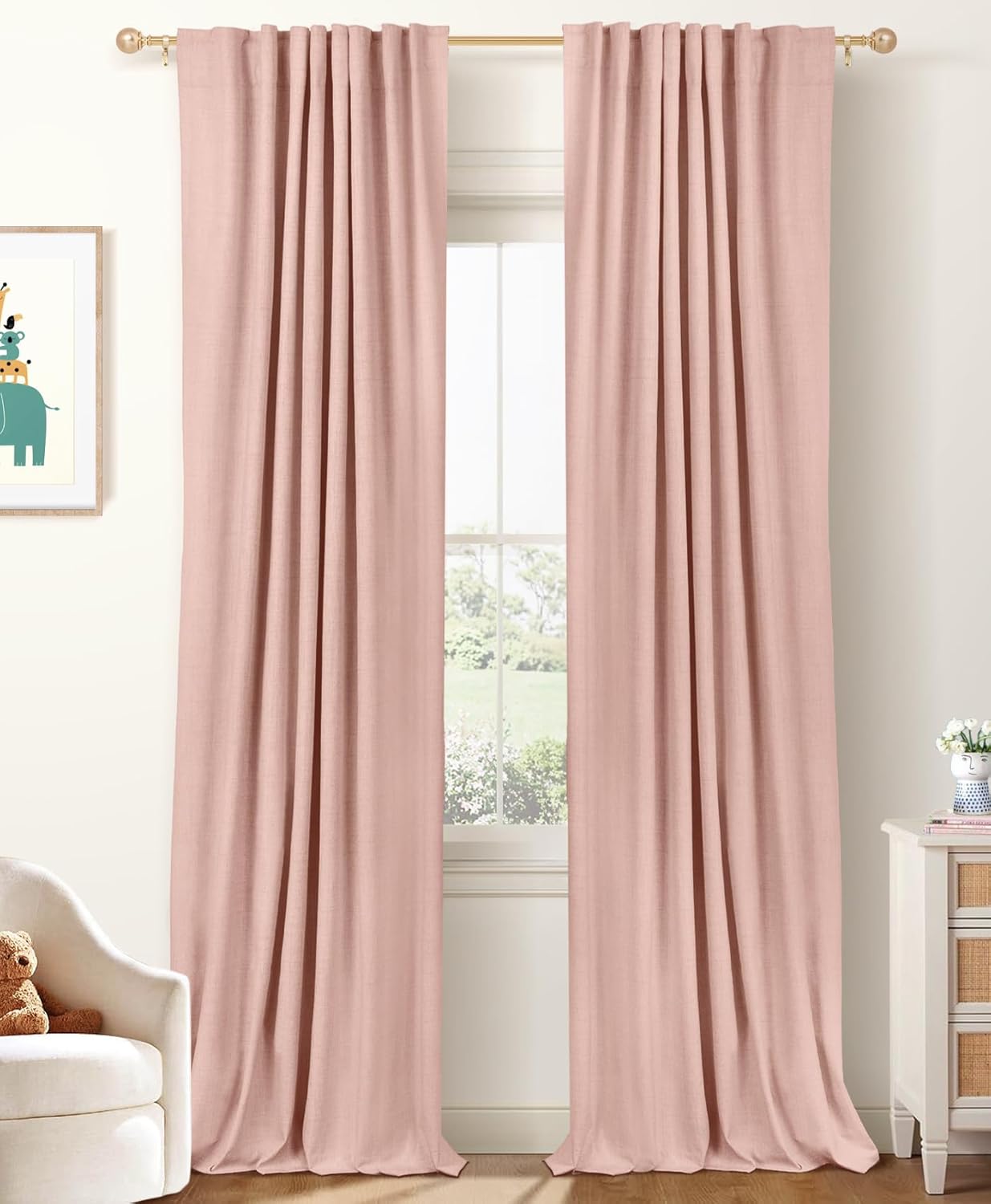 Skiennix 100% Blackout Linen Curtains - Thermal Insulated Drapes for Bedroom | 50" W x 120" L, Blush Pink - 2 Panels Set