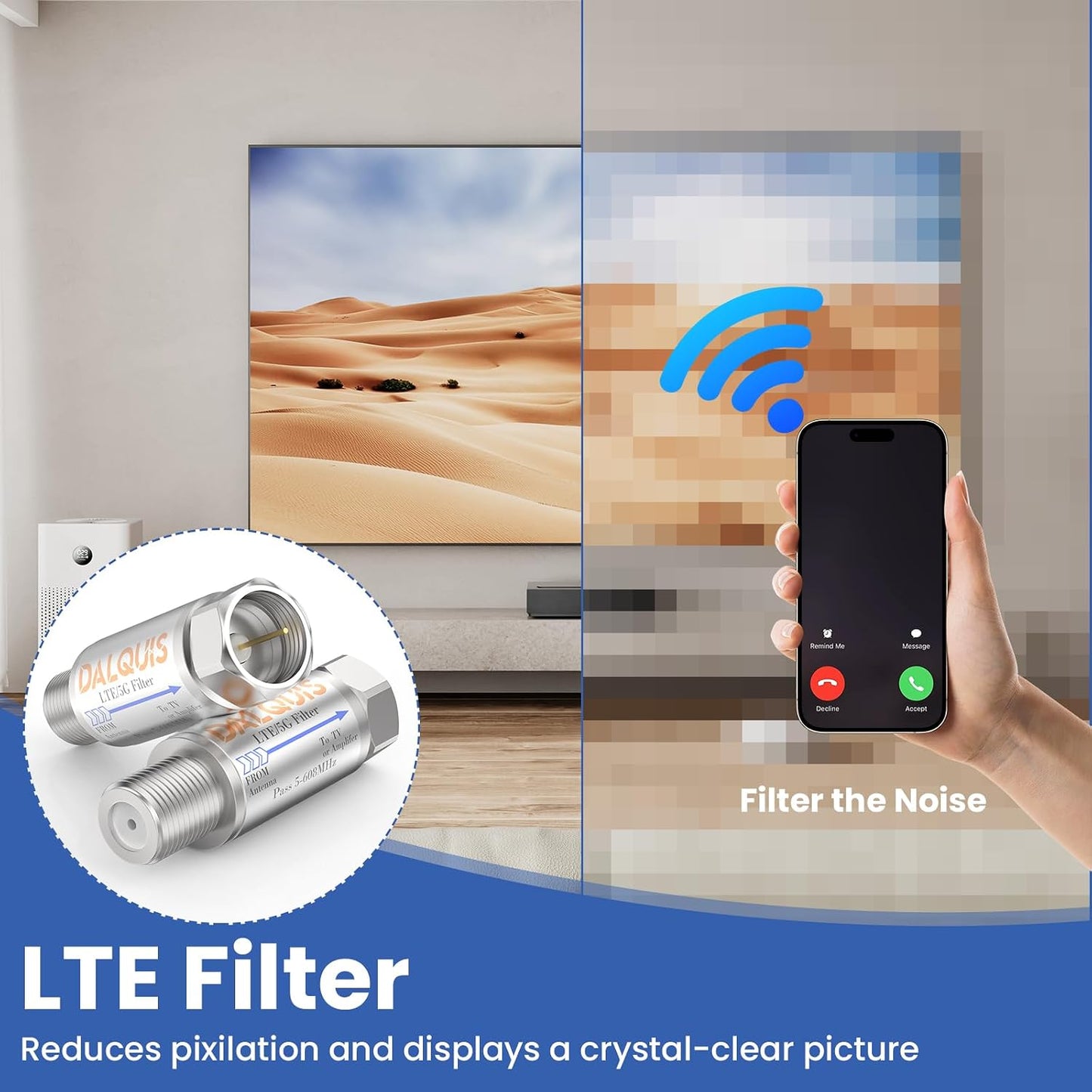 DALQUIS 2Pcs 5G 4G 5G 5-608 LTE Filter for TV Antennas, Reduce Interference Pixilation Deliver Crystal-Clear Digital TV