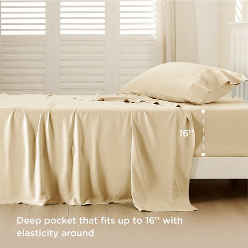 Bedsure Cooling Twin Sheets - Breathable Rayon from Bamboo, Soft & Silky Bedding Set, Deep Pocket Up to 16 Inches, Alabaster Gleam