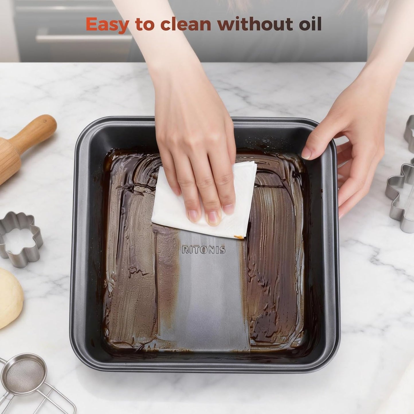 Skiennix 3-Piece Non-Stick Baking Pans Set - Stackable Bakeware with Baking Glove | Carbon Steel, Black