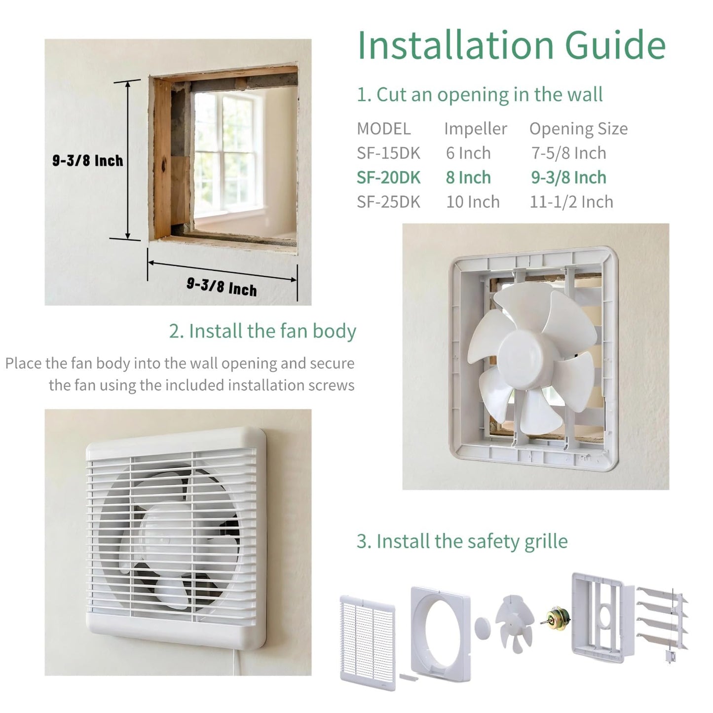 SAILFLO 8 Inch Window Shutter Exhaust Fan, 9.5 x 9.5 Inch Cutout, 300CFM 30W Wall-Mounted Ventilation Fan Air Intake Extractor for Bathroom Home Bedroom Attic, φ8 Inch Impeller