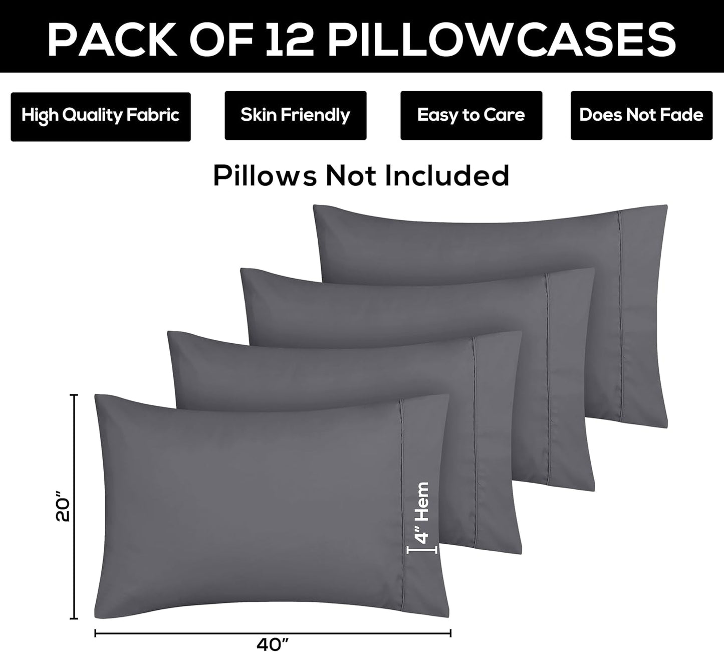 Utopia Bedding King Pillow Cases - 12 Pack - Soft Brushed Microfiber - Fade Resistant 20 X 40 Inches (Grey)