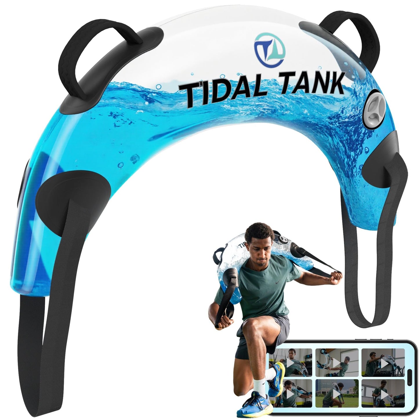 Tidal Tank Bulgarian – Water-Filled Bulgarian Bag for Rotational Power, Ox Bag for Explosive Strength & Dynamic Training – Adjustable Live Weight Workout Bag with App & Video Library Access