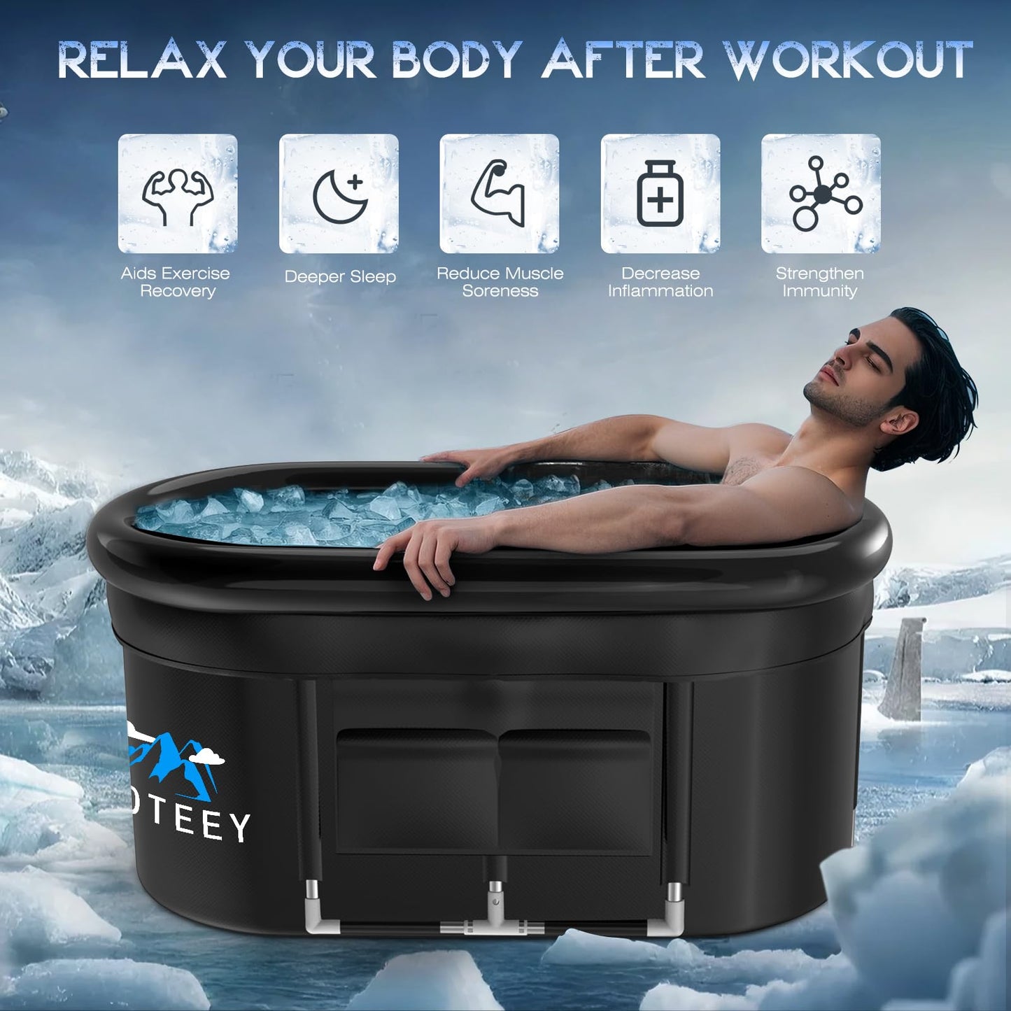 129 Gal Large Oval Ice Bath Tub with Air Ring, Cold Plunge Tub for Cold Water Therapy Exercise Recovery, Alu Support Portable Bathtub for Home, Gyms, Indoor, Outdoor