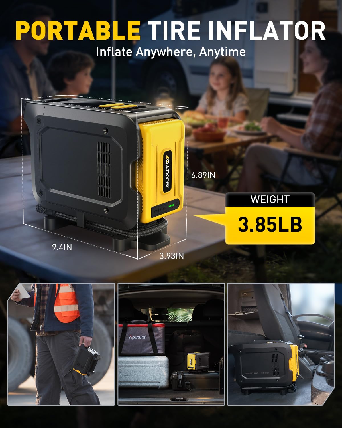AUXITO 26000mAh Heavy Duty Tire Inflator, Portable Air Compressor 150PSI for Car Tires – Built-in Power Station & 65W Fast Charging – Emergency Air Pump for Truck, F-150, Off-Road, RV Camping