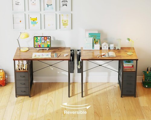 AODK 32" Small Computer Desk - Vintage Writing Desk with Fabric Drawers & Storage Shelf for Kids' Bedroom