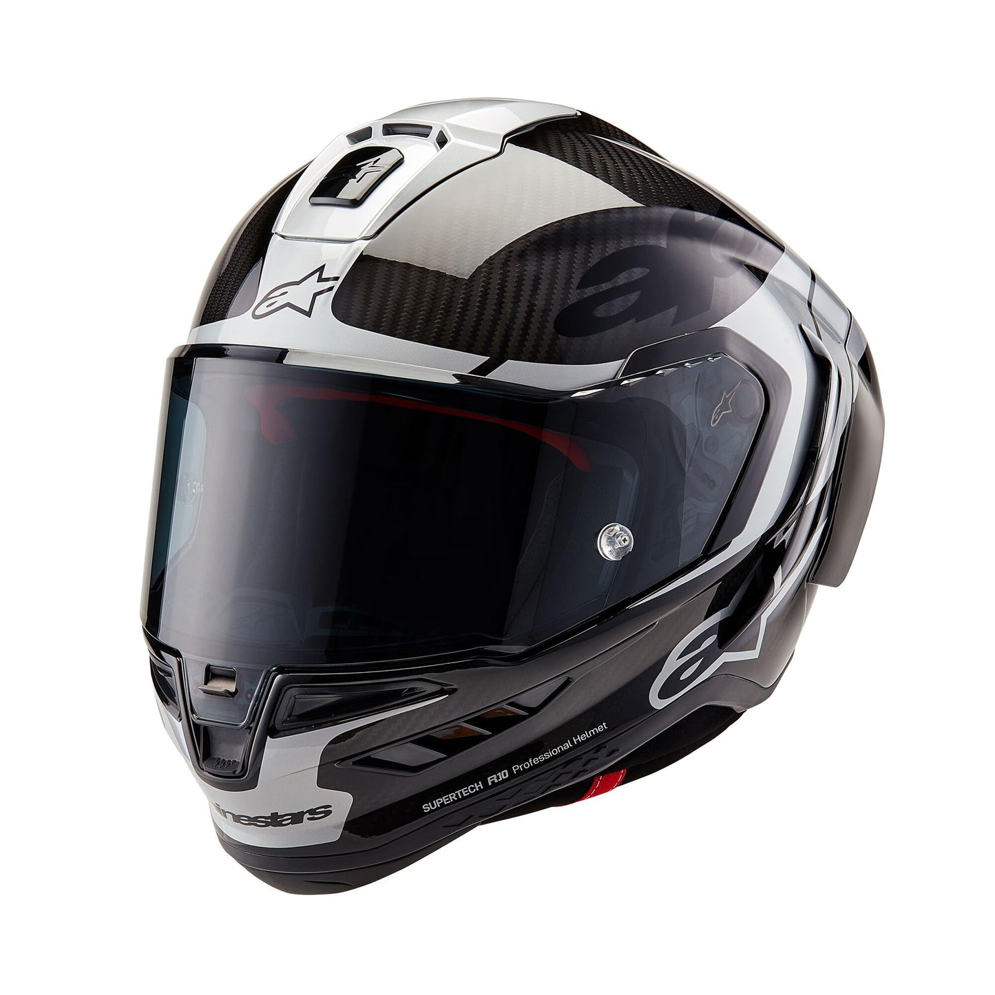 Alpinestars Supertech R10 Element Helmet, Carbon Fiber, Aerodynamic Full-Face Design, Ventilation & Safety, DOT & ECE Certified for Street & Track Riders, Black/Carbon Silver/Black Glossy, S