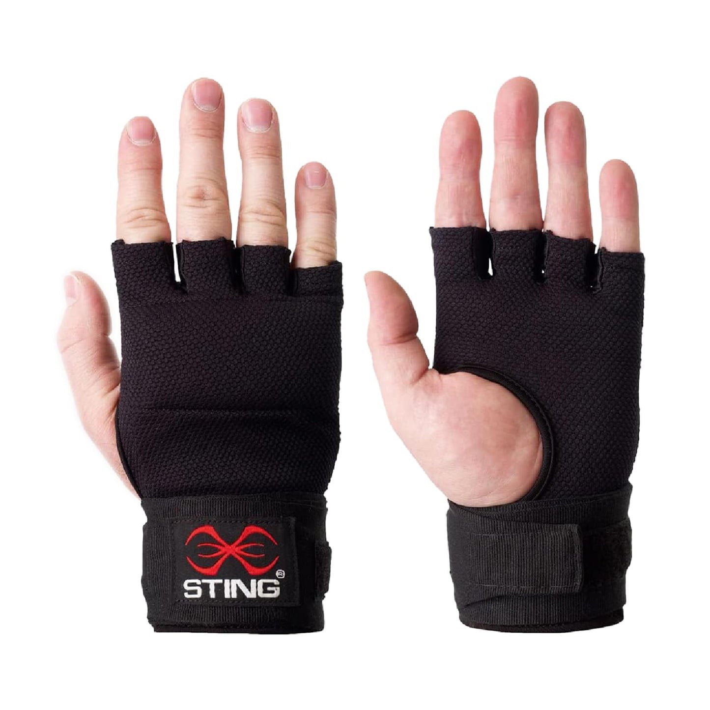 STING Elasticized Quick Wraps, Comfortable Padded Gloves with Secure Support, Ideal for Boxing, MMA, Muay Thai, and Martial Arts, Hand Wraps for Men and Women, Black, Medium