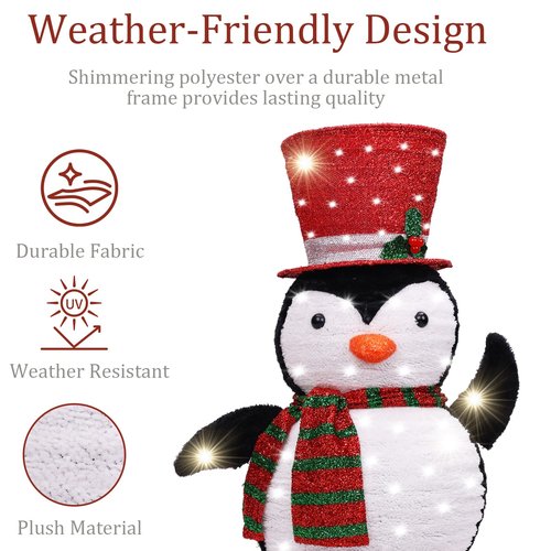 Lighted Christmas Tinsel Penguin, Pop Up Outdoor Christmas Holiday Decoration, 30Inch Light Up Penguin with LED Lights for Indoor Outdoor Xmas Holiday Garden Yard Lawn Decor