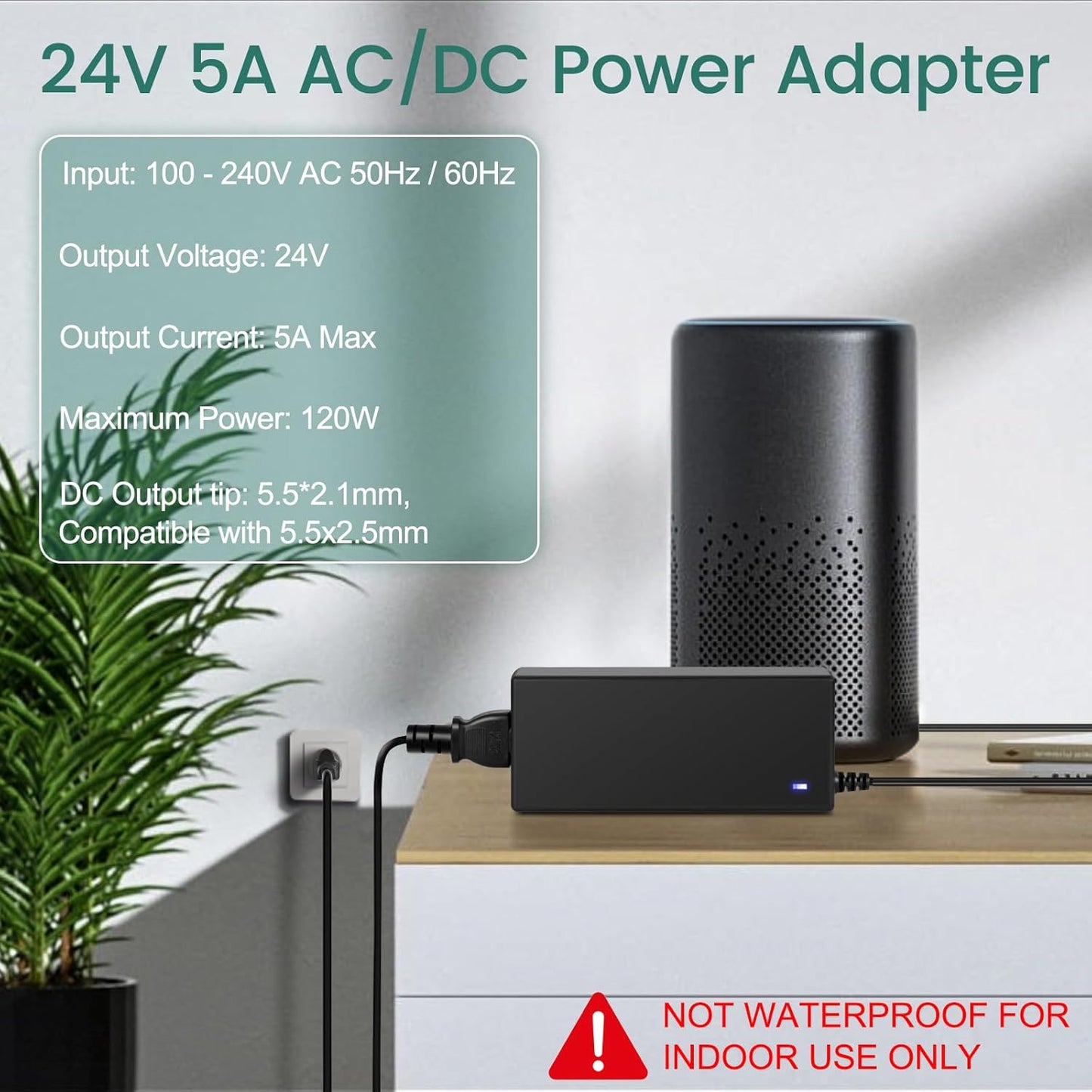 Taormey 24V 5A,AC 100-240V 24 5A Transformer,24V 120W 5.5 2.1mm Power Supply to DC Volt Power Converter Max AC/DC