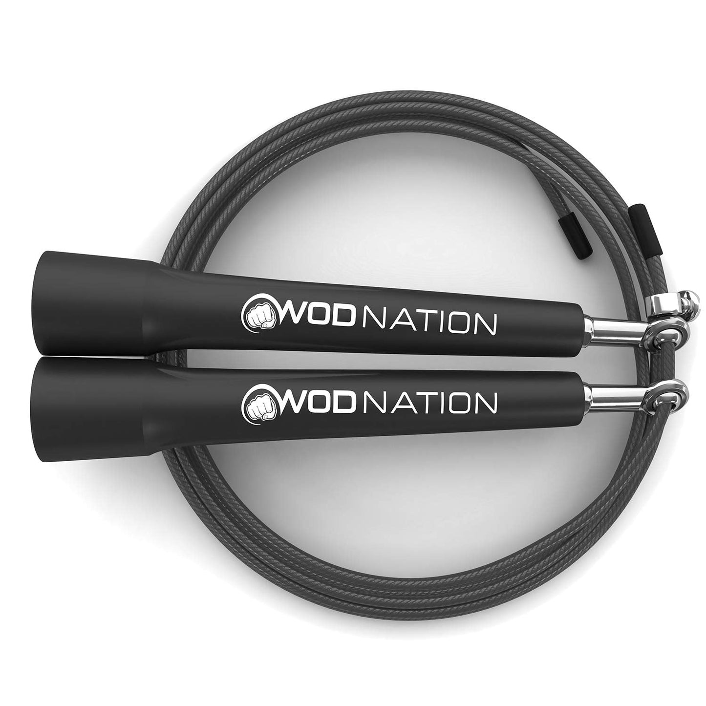 WOD Nation Jump Rope - Black Alloy Steel, Adjustable Length - Speed Jump Rope for Men & Women - Boxing & MMA Home Workout Equipment - Gym Fitness Equipment & Cardio Gear