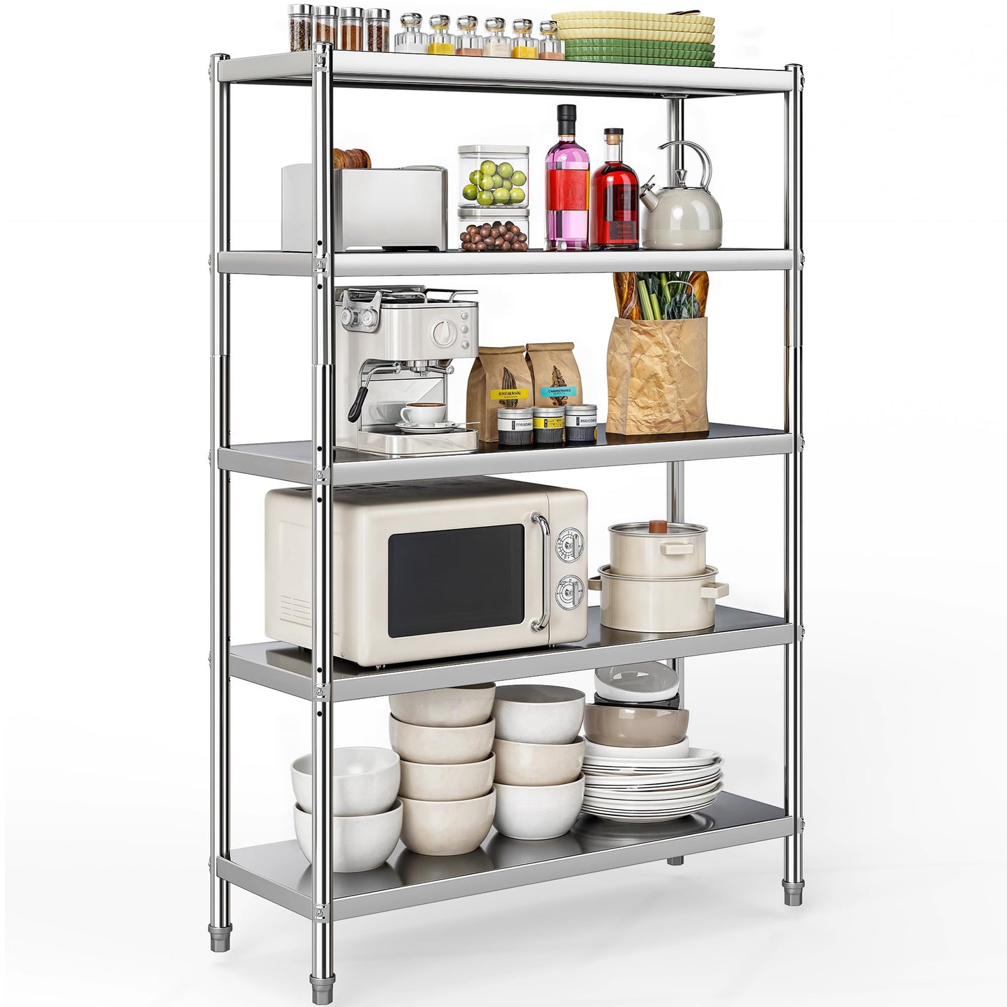 YITAHOME 5 Tier Stainless Steel Shelves 48x18x72in, NSF Metal Adjustable Shelves Unit for Kitchen, Commercial Office, Garage, Warehouse Storage, 330lb Capacity per Shelf