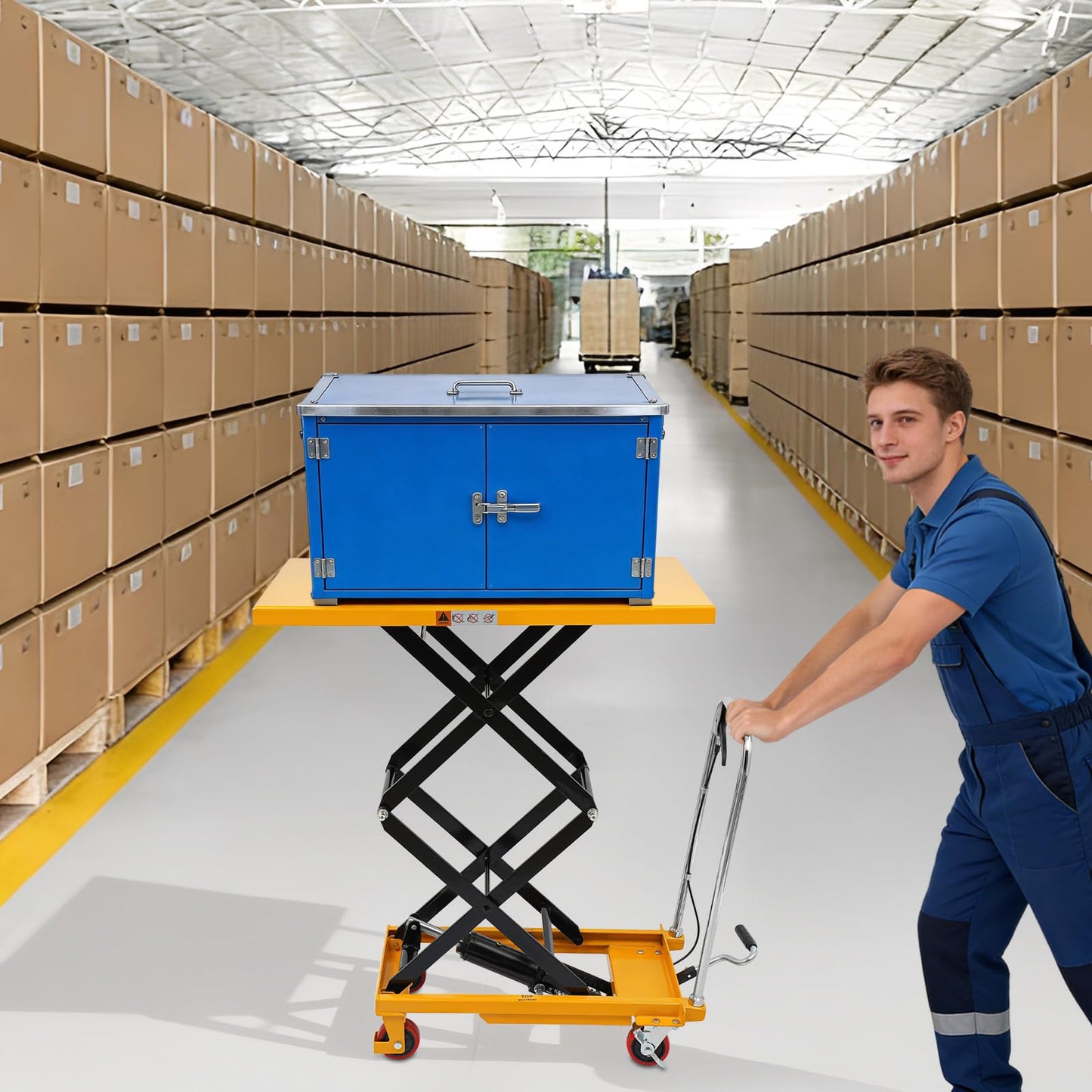 Hydraulic Lift Table Cart, 770 LBS Double Scissor Lift Table Double Scissor Lift Table with 49.6 Max Lift Q235 Steel & PU Non-Slip Pad with 4 Wheels for Warehouse Shop & Garage Material Handling