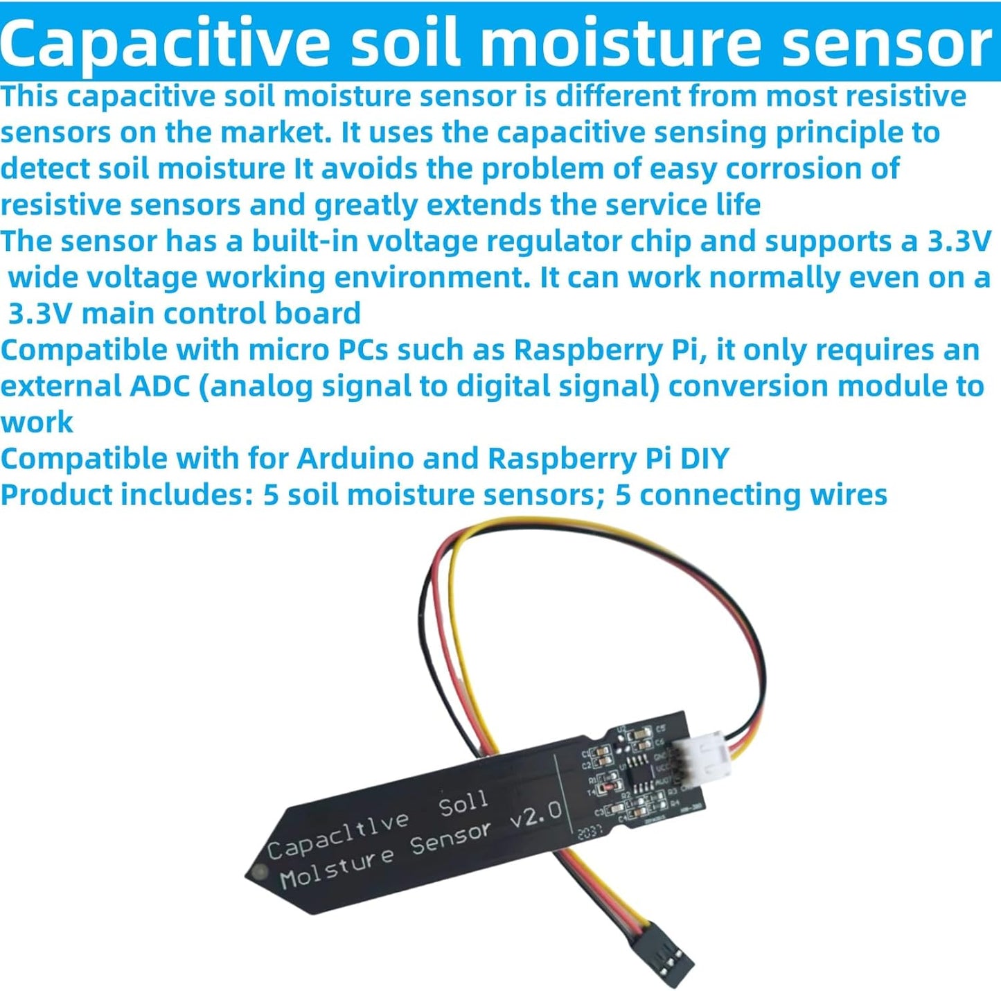 MTDELE 10Pcs 3.3V Capacitive Soil Moisture Sensor Module Compatible with for Arduino Raspberry Pi DIY