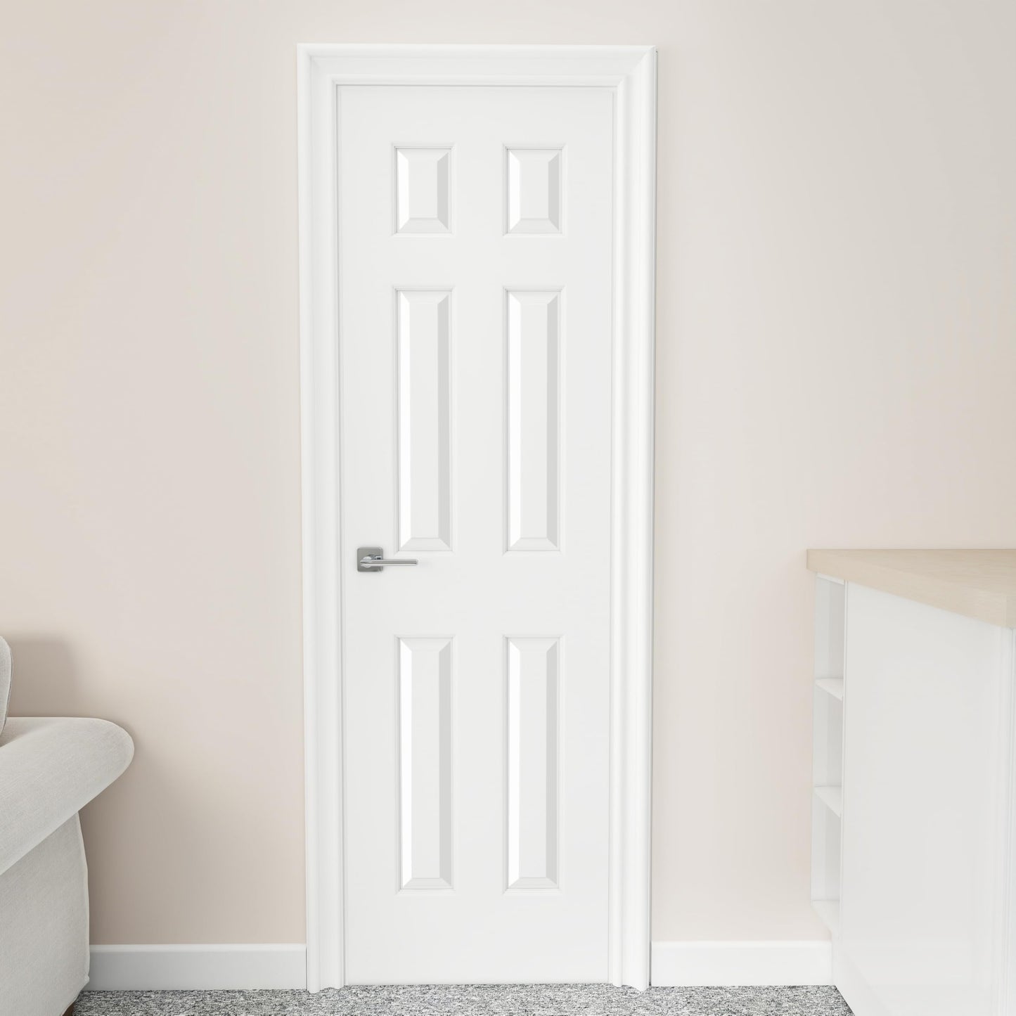 JUBEST 24"x80" Raised 6-Panel Textured White Primed Hollow Core Interior Molded Door Slab, NOT Pre-drilled and NOT Included Hardware, Paintable Interior Door for Pantry, Laundry, Office