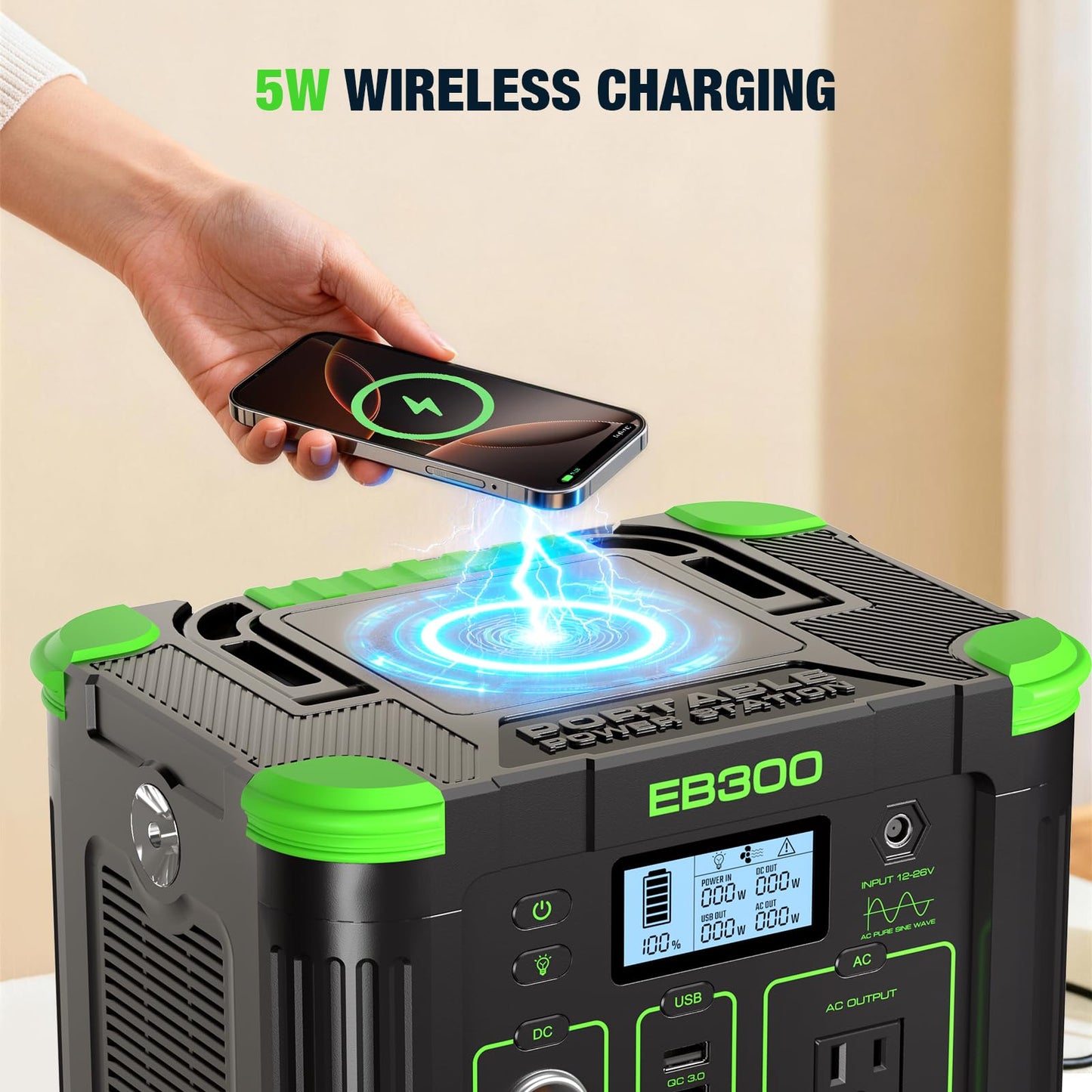 GRECELL Portable Power Station 300W, 288Wh Lithium Battery, 60W Fast Charging, Up to 300W(Peak 600W) AC Outlets, Solar Generator for Outdoor Camping RVs Home Use