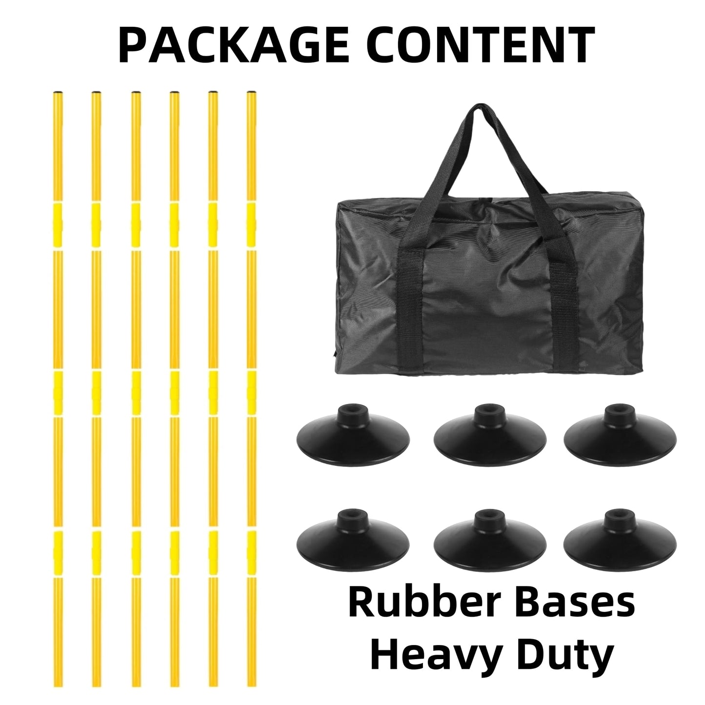 Nbguigdstr 6 Pcs 5 FT Adjustable Agility Training Poles for Soccer,Basketball,Football, Horse,Dog-Speed and Agility Training Equipment Sports Training Poles with Rubber Bases and Bag (Yellow)