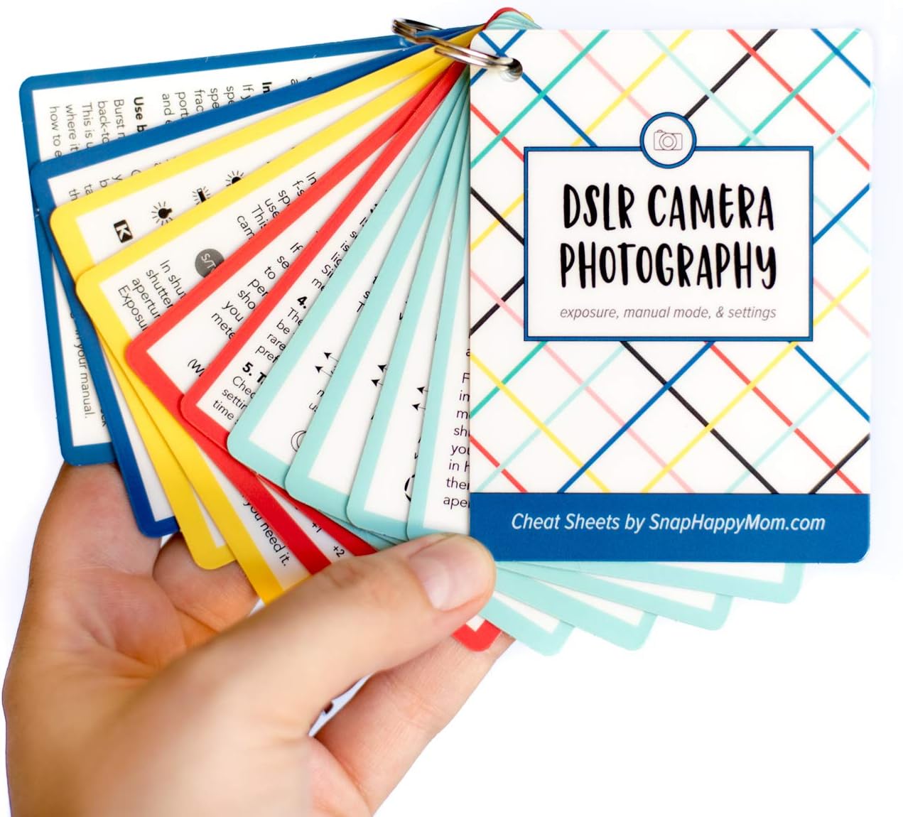 Snap Happy Mom Settings, DSLR Cheat Sheet Cards for Canon, Nikon and Sony Cameras - Plastic Quick Reference Photography