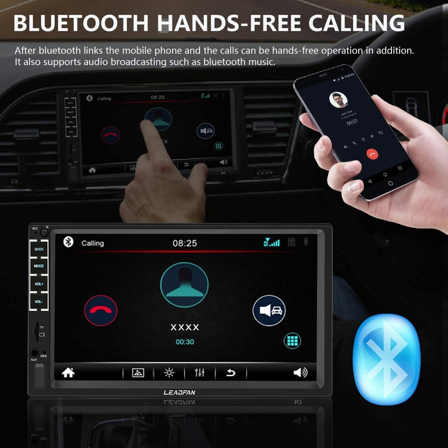 Leadfan 7" MP5/4/3 Car Stereo Double Din Touch Screen Car Radio Audio Receiver FM Radio Bluetooth Video Remote Control