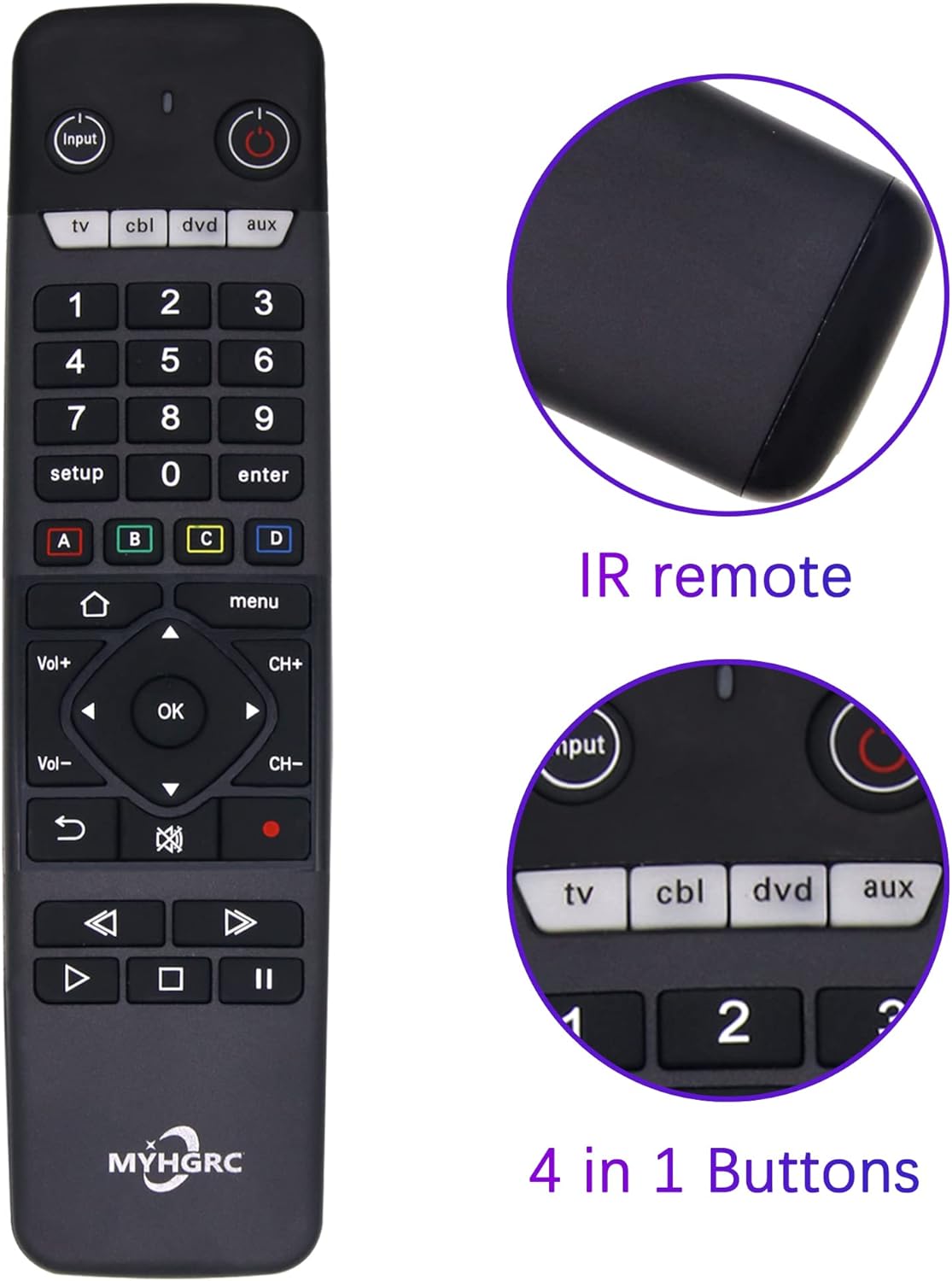 MYHGRC Universal Remote for All TVs/DVD/Blu-ray Player/VCR/Combo/CBL/Audio Streaming Media Player and More