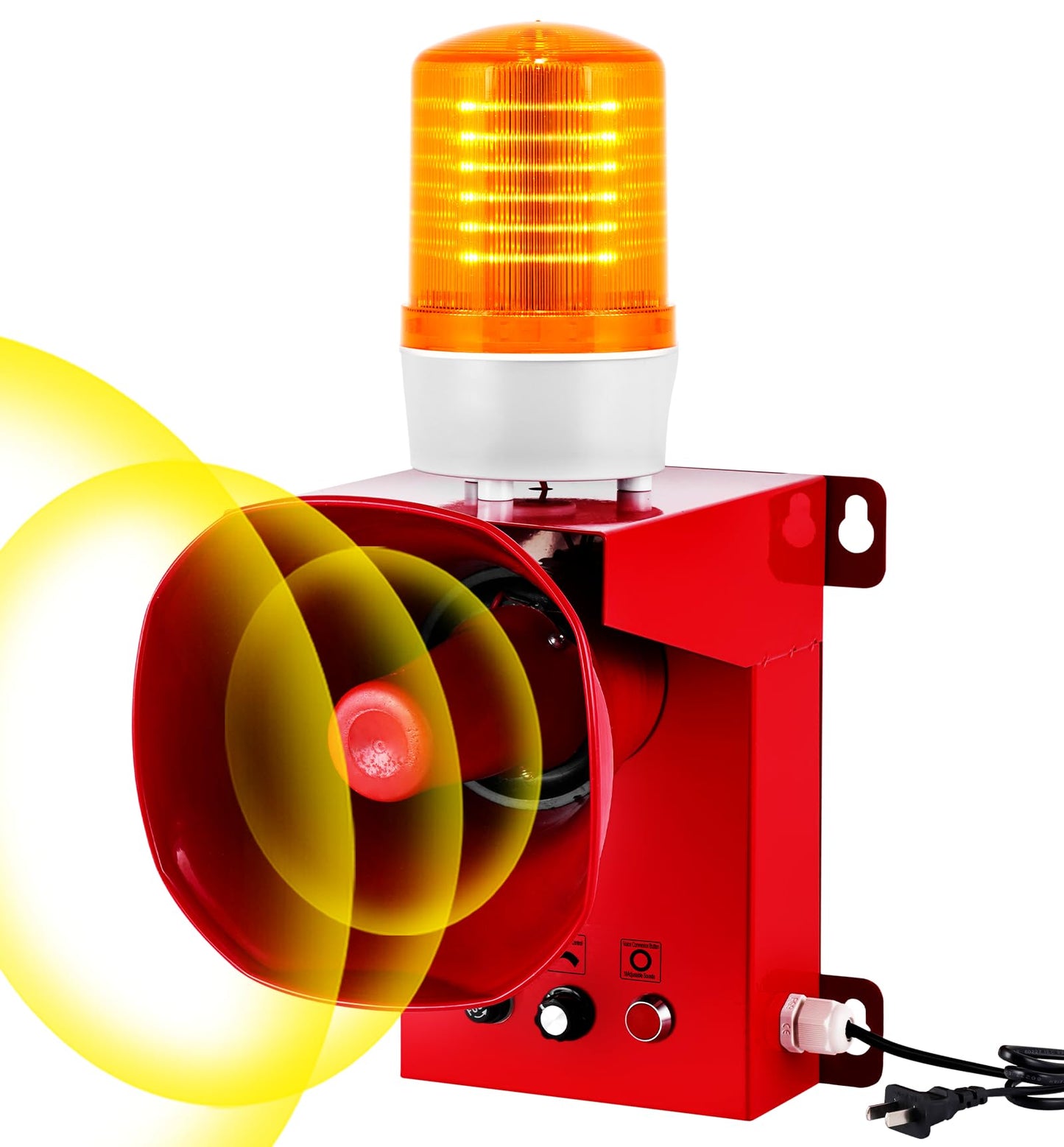 Saladulce 130dB Industrial Siren Alarm - Adjustable Volume & Tone, IP65 Waterproof Outdoor Alarm with Strobe Light for Warehouse, Office, Port, and Machinery (110, Volts)