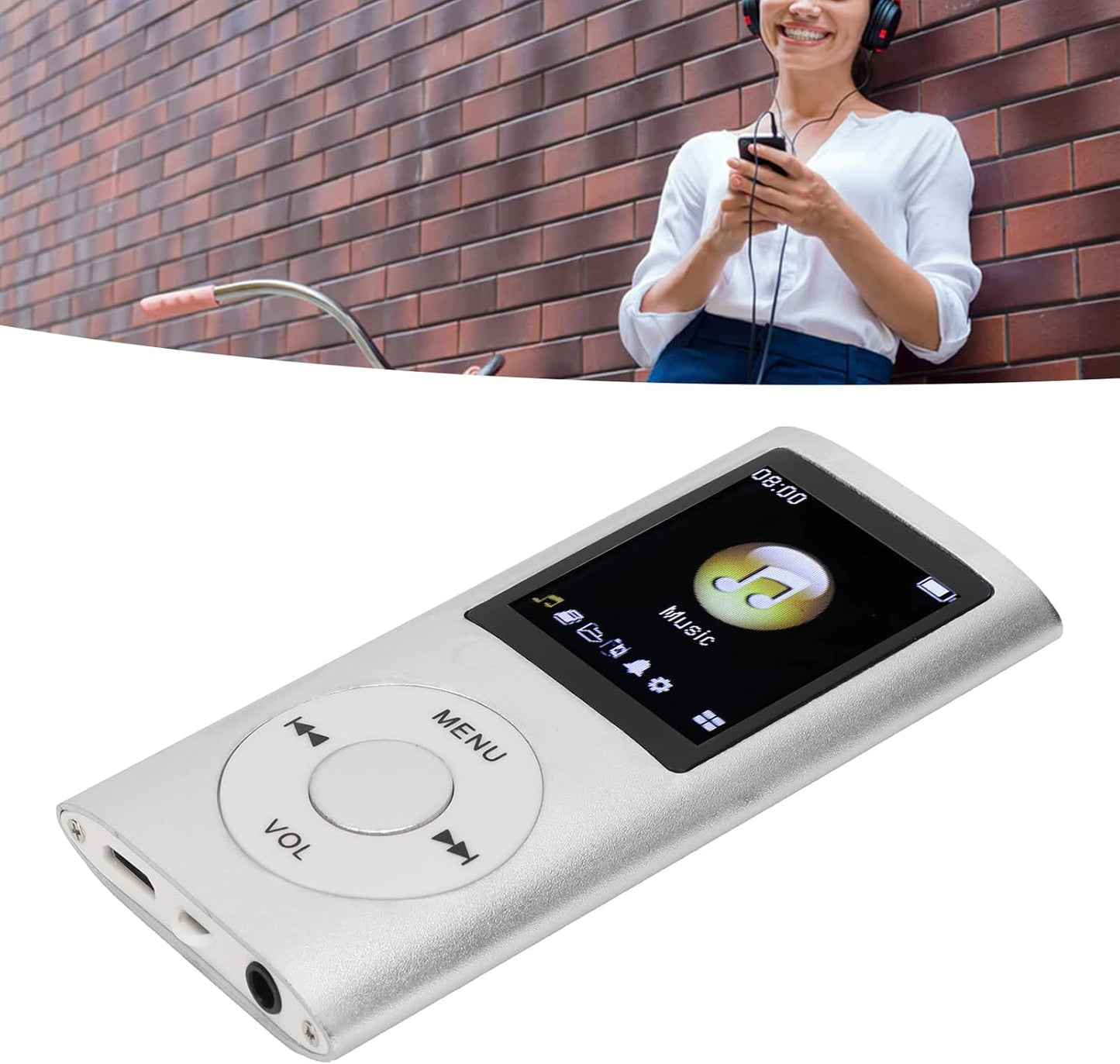 Akozon MP3 Player,MP3 1.8 Inch MP3 Player Stylish Multifunctional Lossless Sound Slim LCD Screen Portable Player