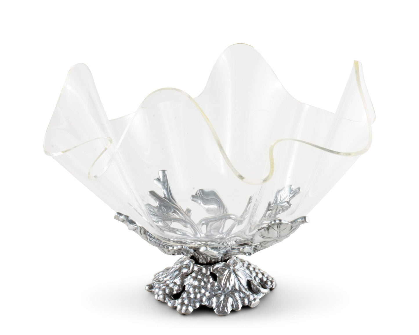 Arthur Court Acrylic Bowl Grapevine Stand Pattern Sand Casted in Aluminum with Artisan Quality Hand Polished Tarnish Free Stand Lightweight Serving Bowl Diameter: 11 inch Tall: 9.25 inch