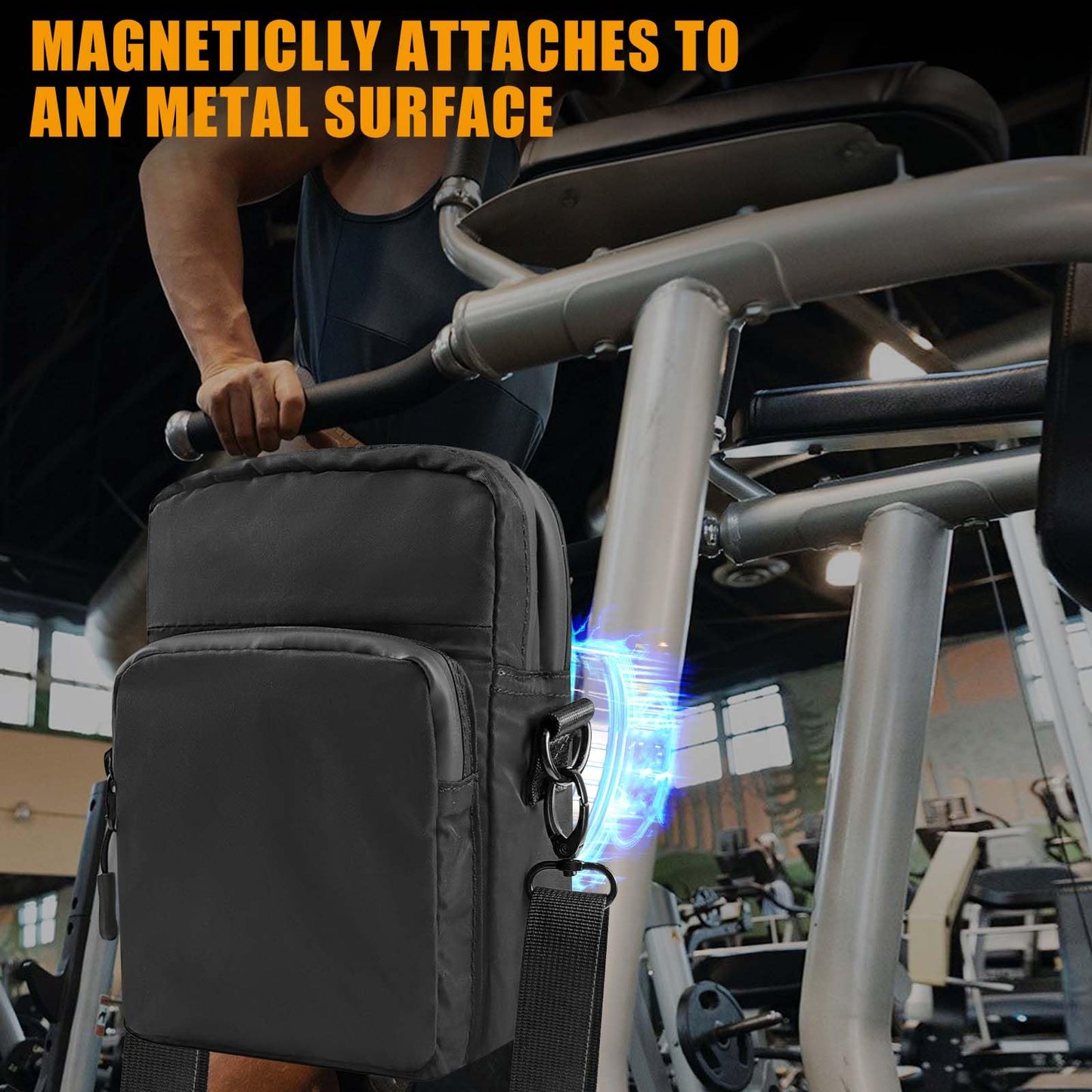 JACZZO Magnetic Gym Bag,Crossbody Bag For Women And Men, Small Gym Bag,Gym Accessories,Gym Gifts, Two-Layer Space (Black)